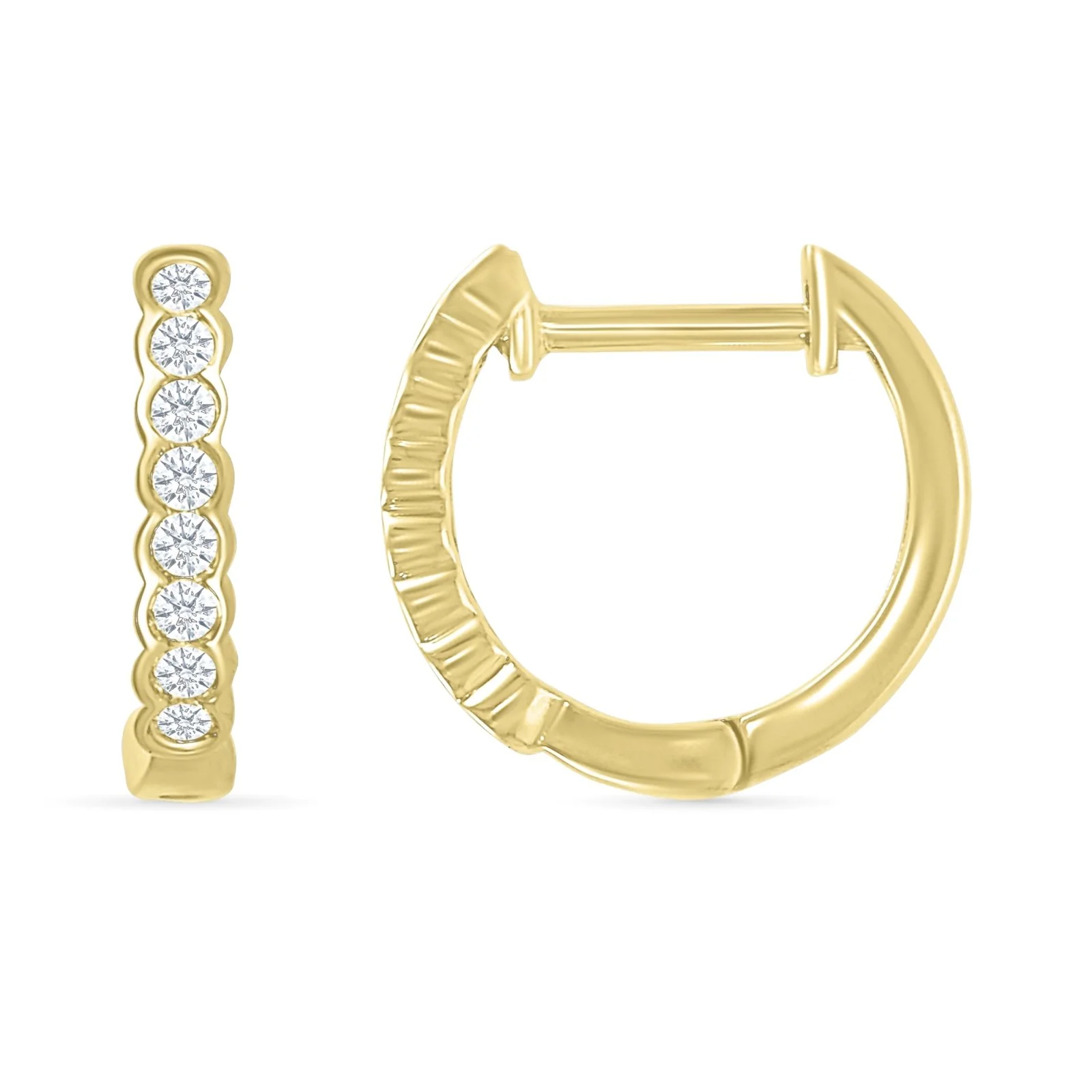 Yellow Gold Bezel Set Diamond Hoop - Image 4