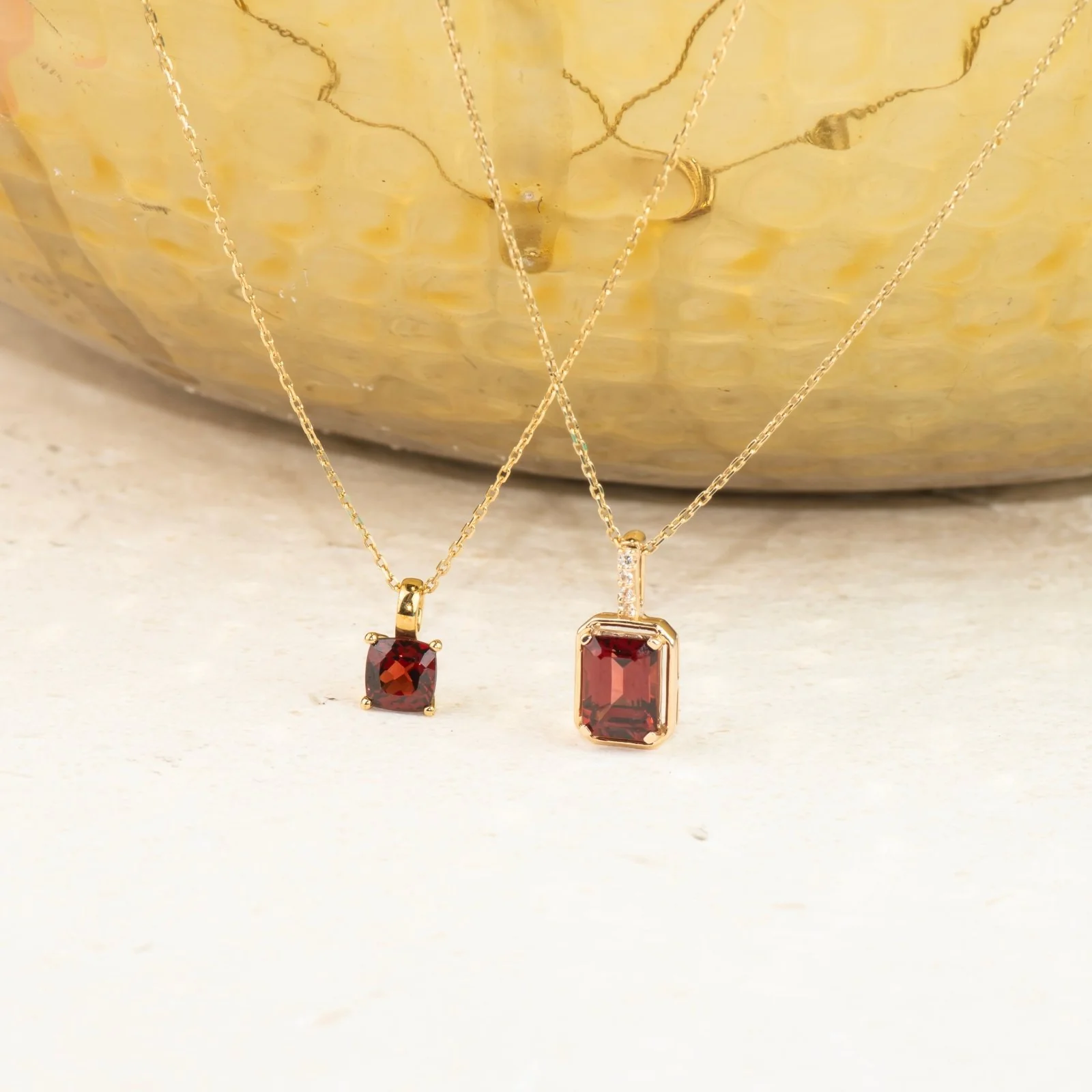 Yellow Gold Emerald Cut Garnet Sapphire Necklace - Image 5