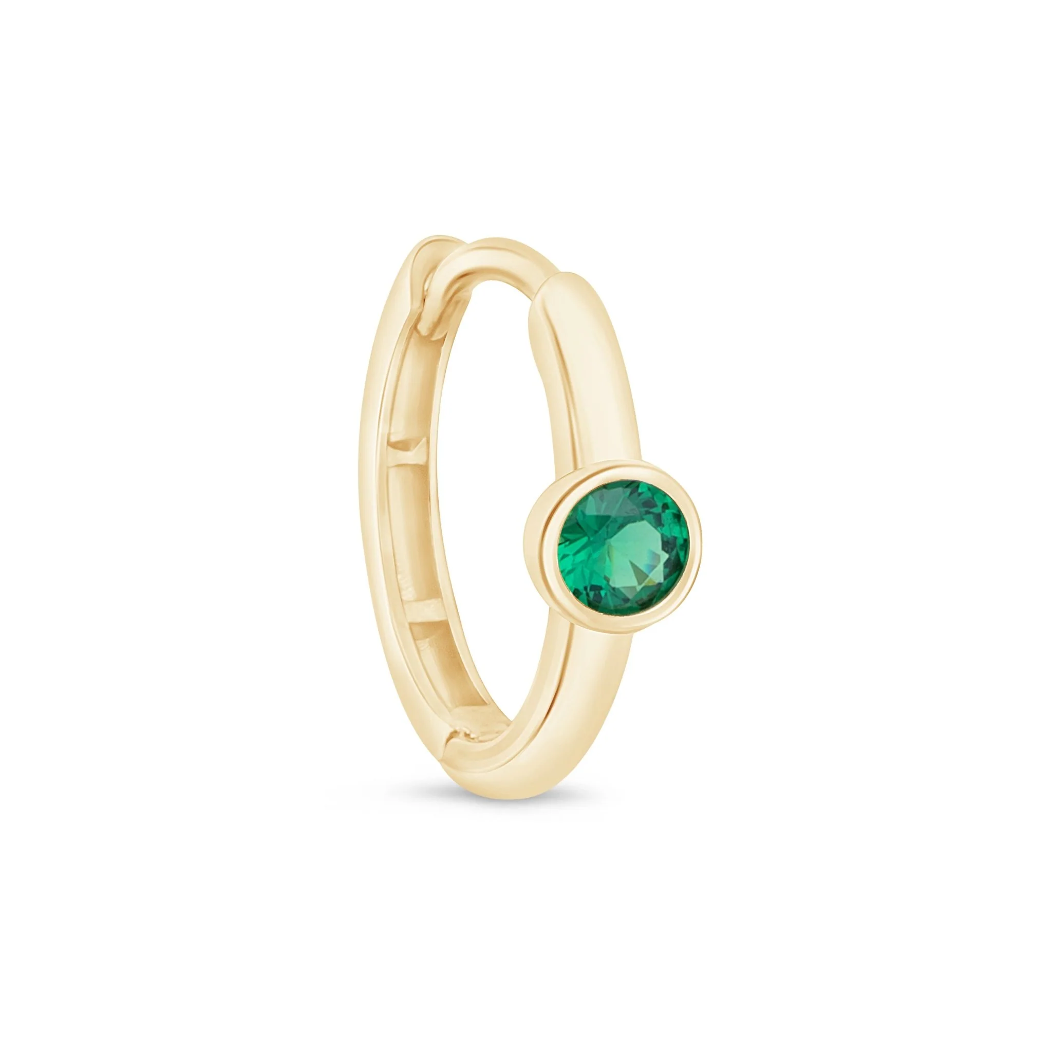 Yellow Gold Emerald Bezel Huggie Hoop