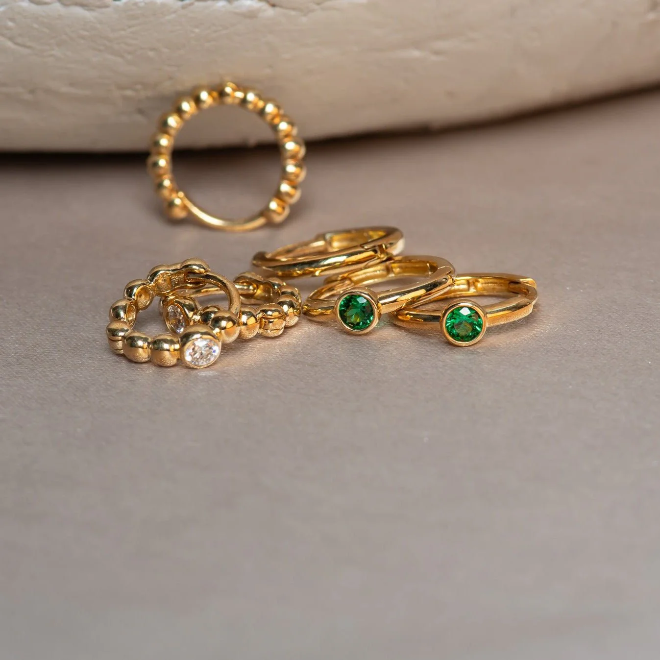 Yellow Gold Emerald Bezel Huggie Hoop - Image 14