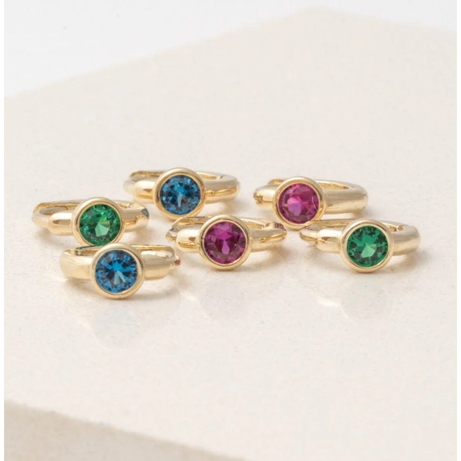 Yellow Gold Emerald Bezel Huggie Hoop - Image 15