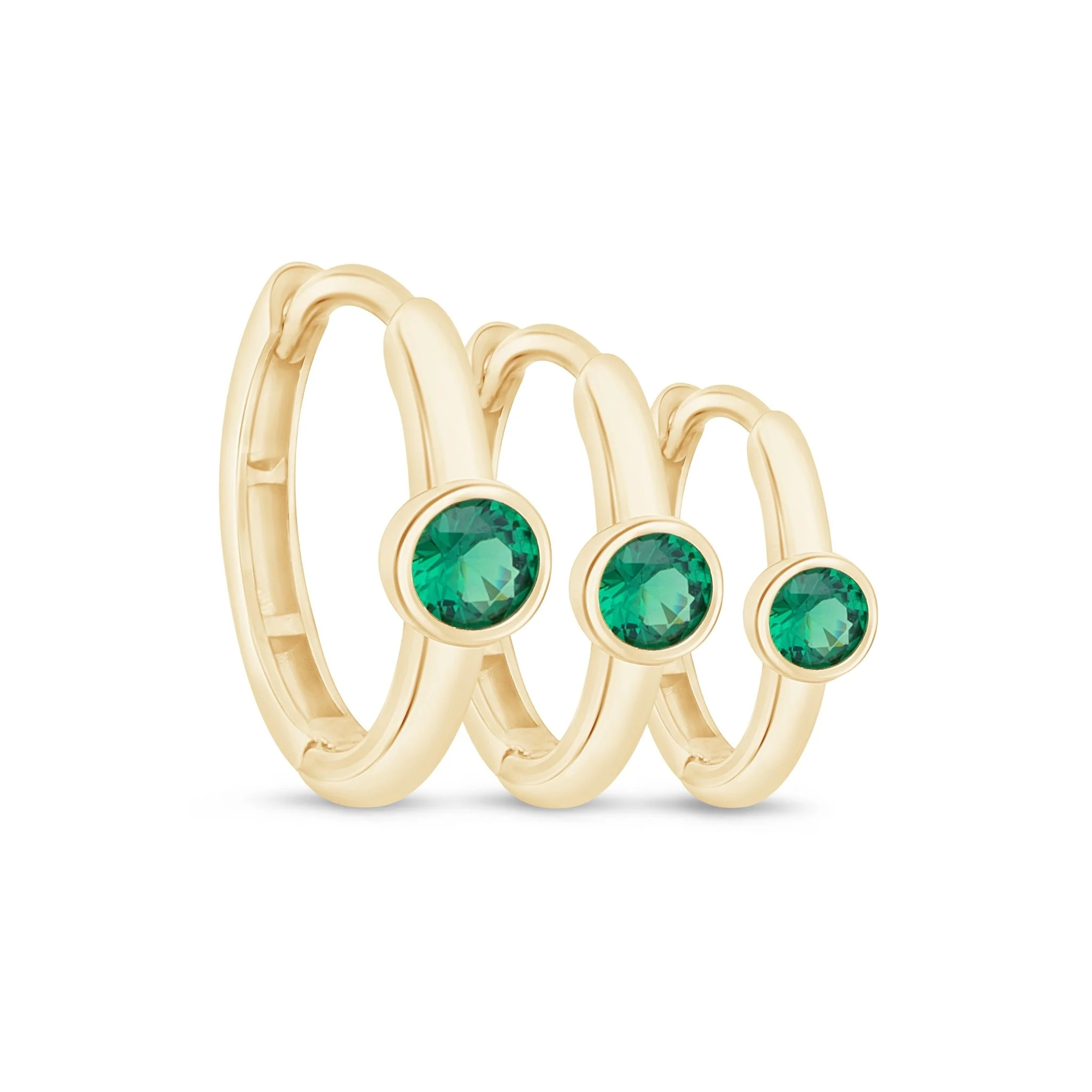 Yellow Gold Emerald Bezel Huggie Hoop - Image 16