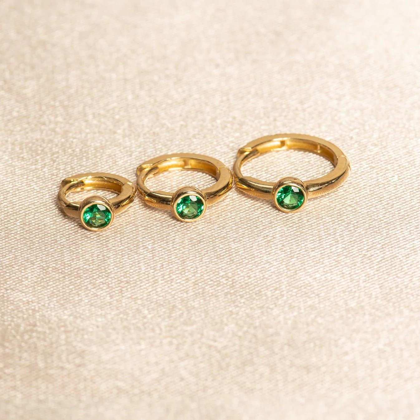 Yellow Gold Emerald Bezel Huggie Hoop - Image 4
