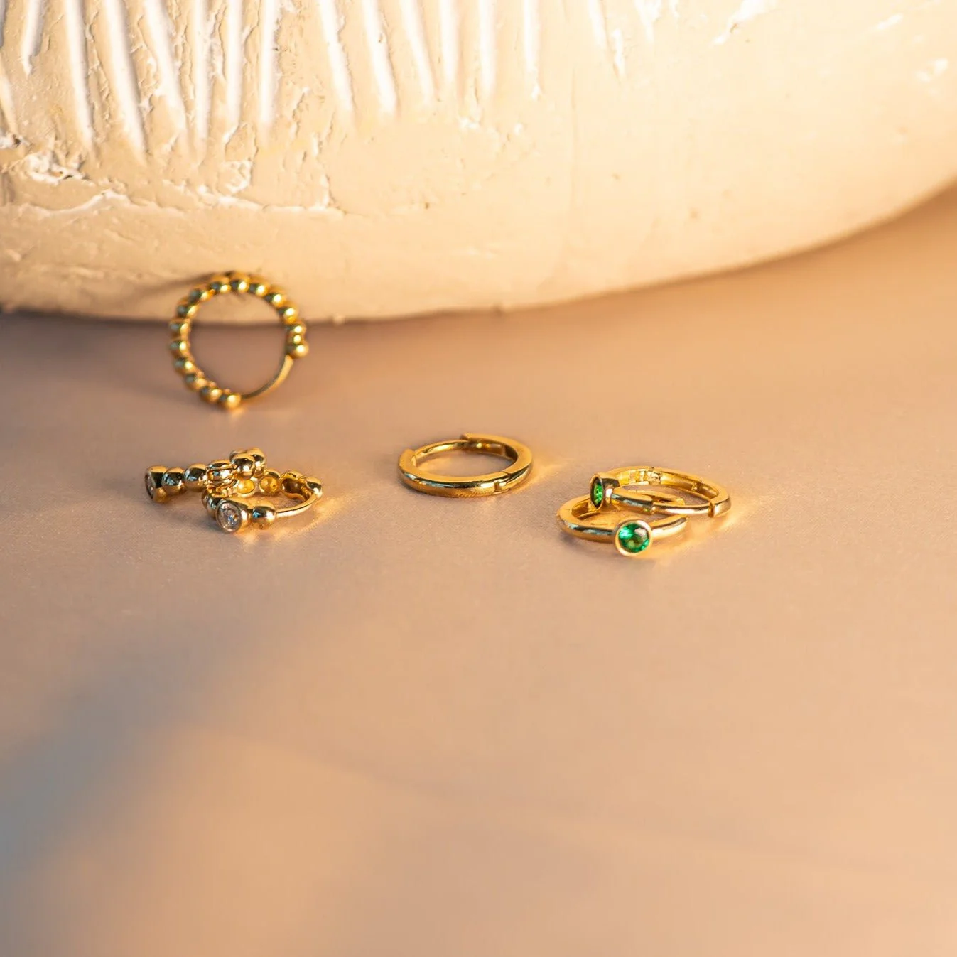 Yellow Gold Emerald Bezel Huggie Hoop - Image 5