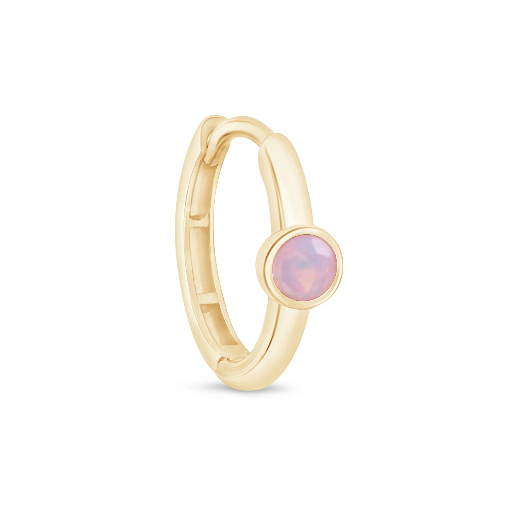 Yellow Gold Bezel Set Opal Huggie Hoop