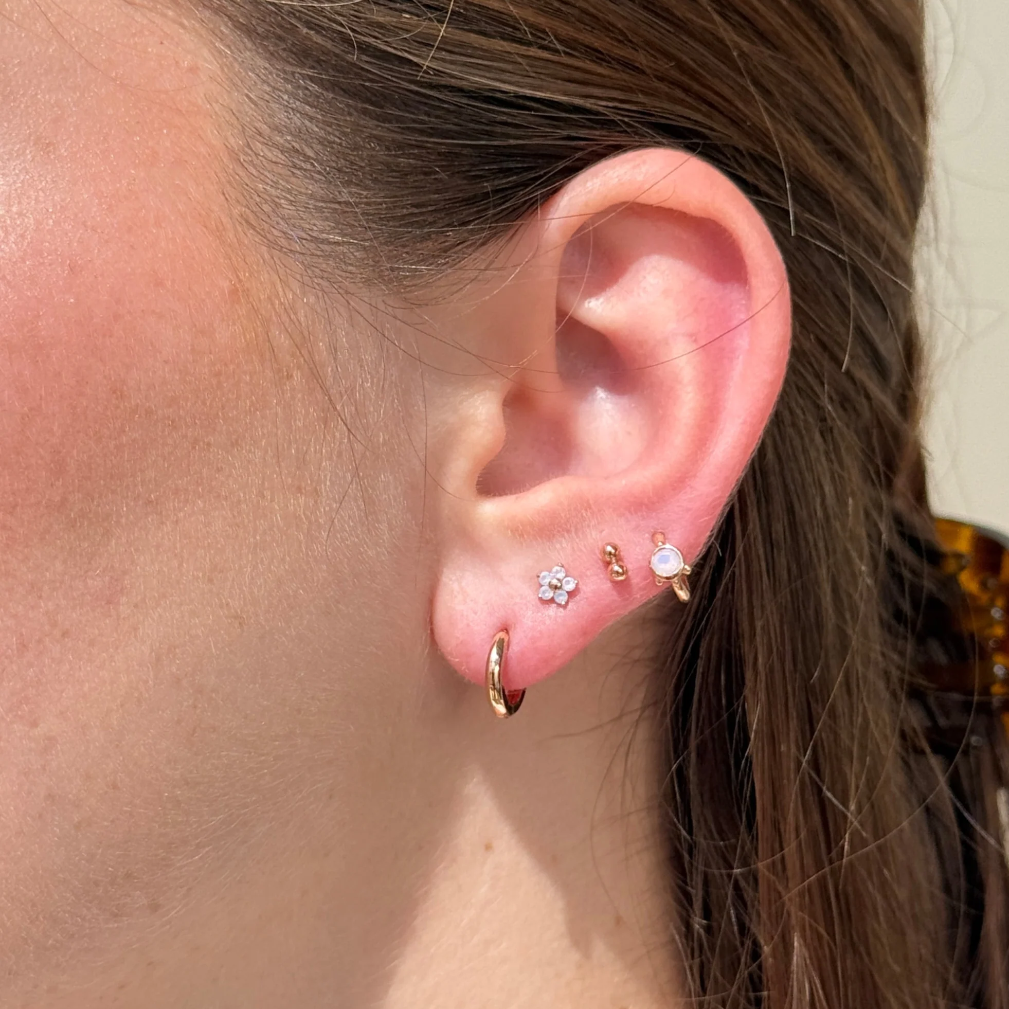 Rose Gold Double Ball Threaded Flat Back Earring - Image 2