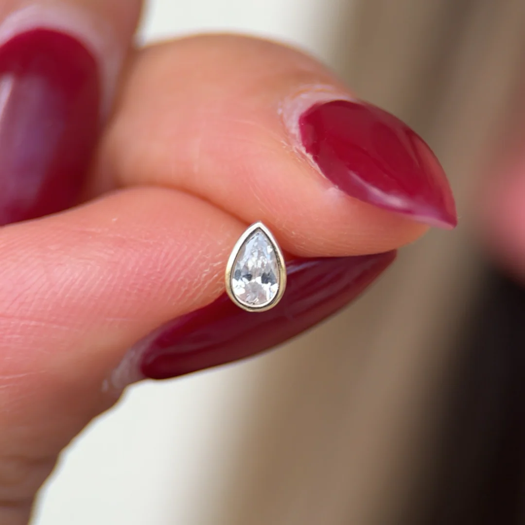 Yellow Gold Pear Gemstone Bezel Flat Back Earring - Image 3