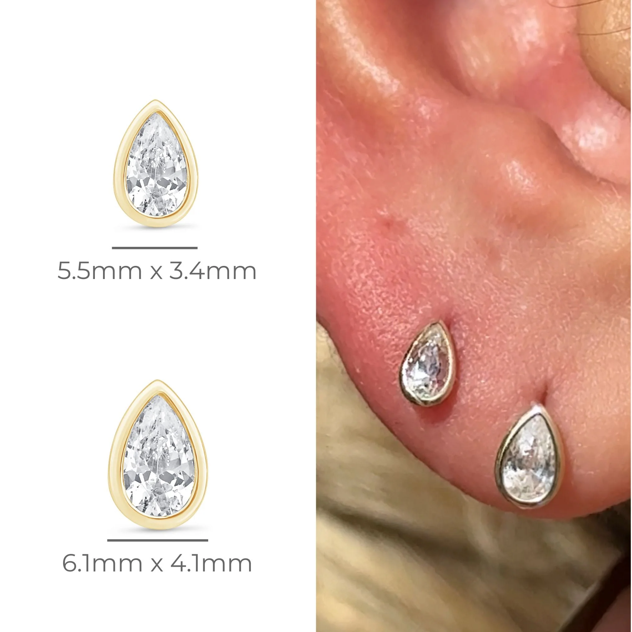 Yellow Gold Pear Gemstone Bezel Flat Back Earring - Image 4