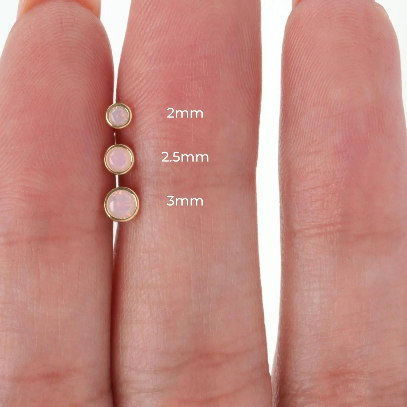 Yellow Gold Round Pink Opal Bezel Set Flat Back Earring - Image 4