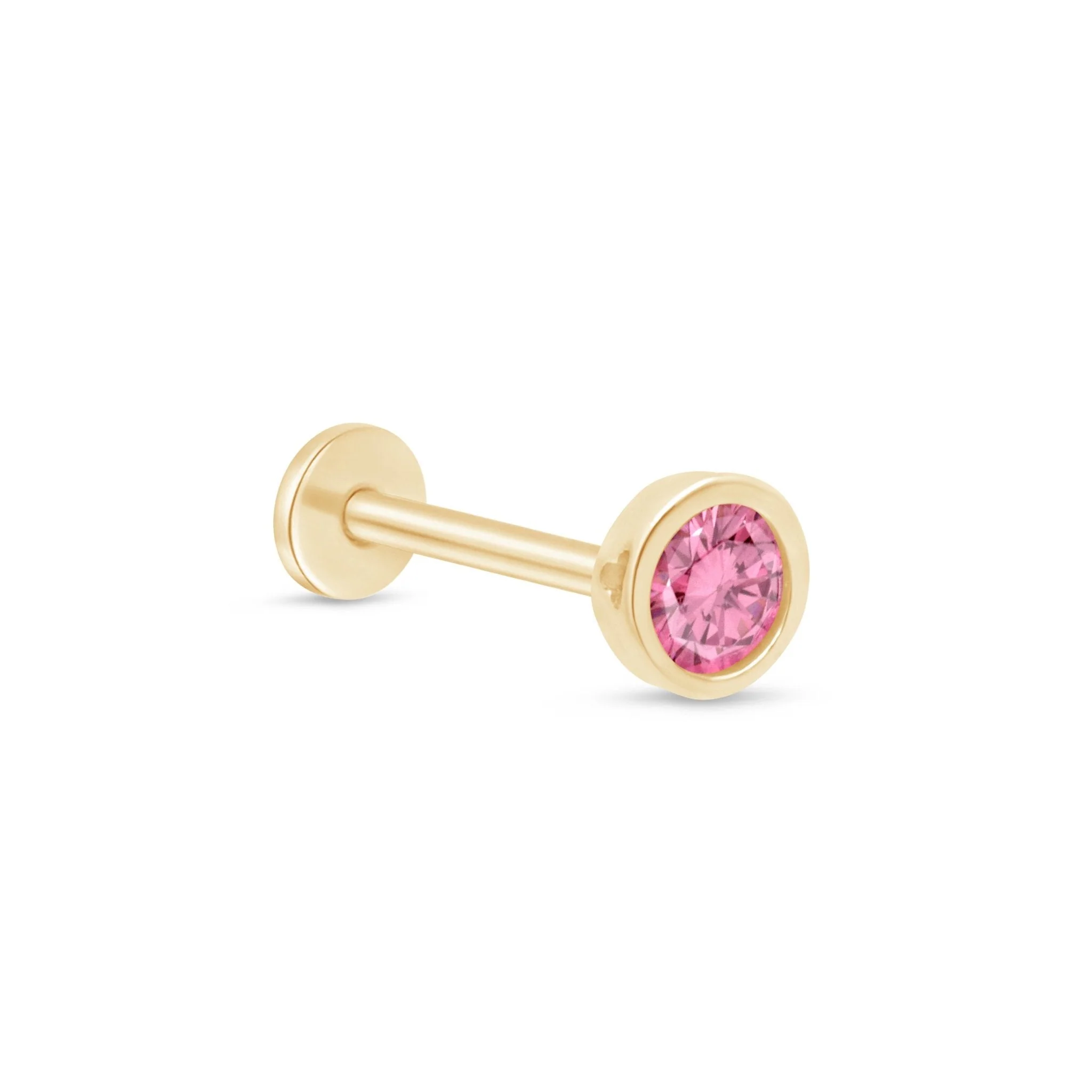 Yellow Gold Round Tourmaline Bezel Flat Back Earring