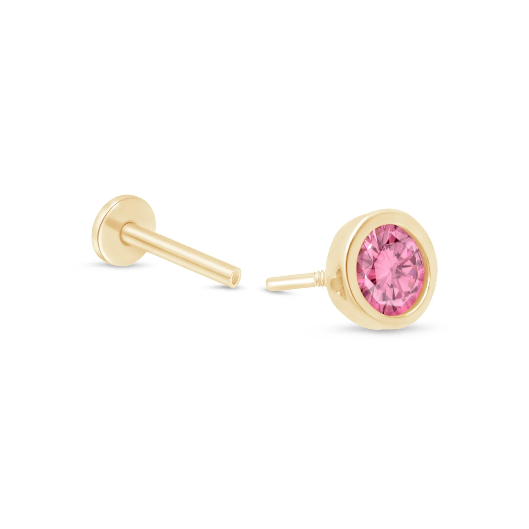 Yellow Gold Round Tourmaline Bezel Flat Back Earring - Image 10