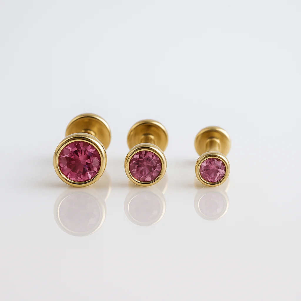 Yellow Gold Round Tourmaline Bezel Flat Back Earring - Image 5