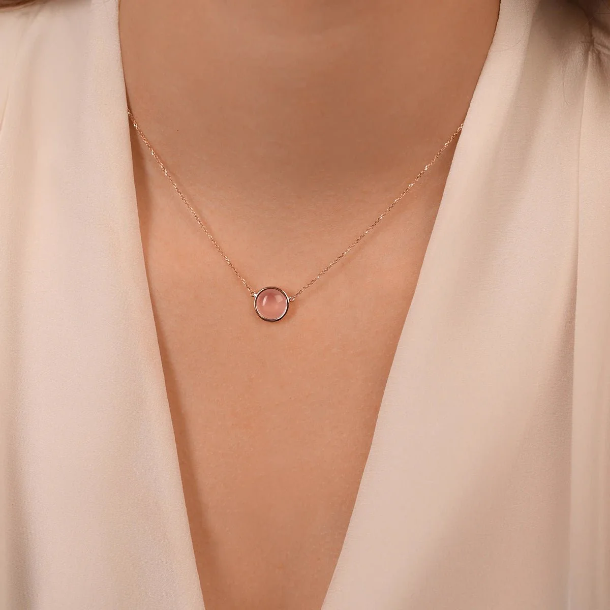 Rose Gold Rose Quartz Station Necklace - Image 2