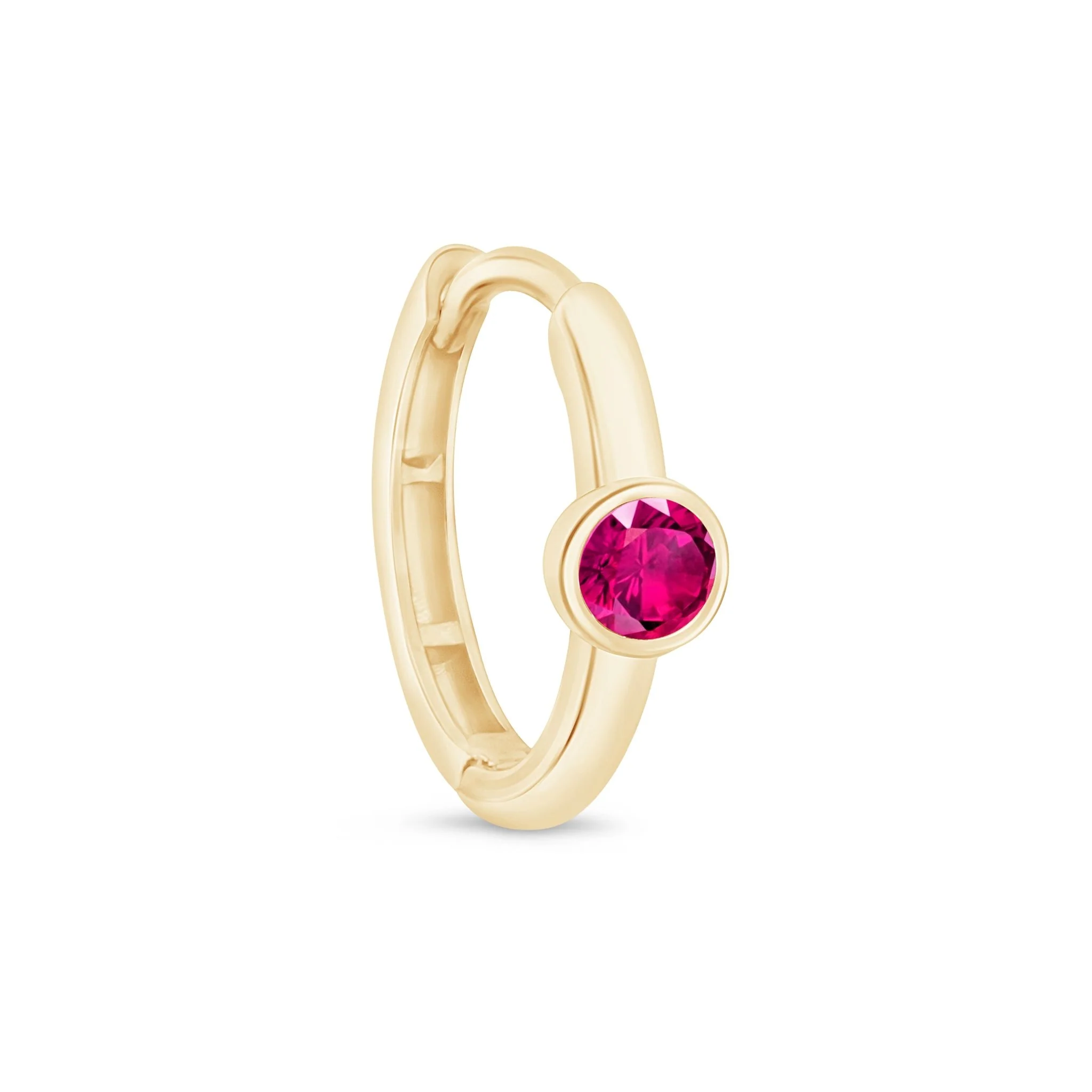 Yellow Gold Ruby Bezel Huggie Hoop