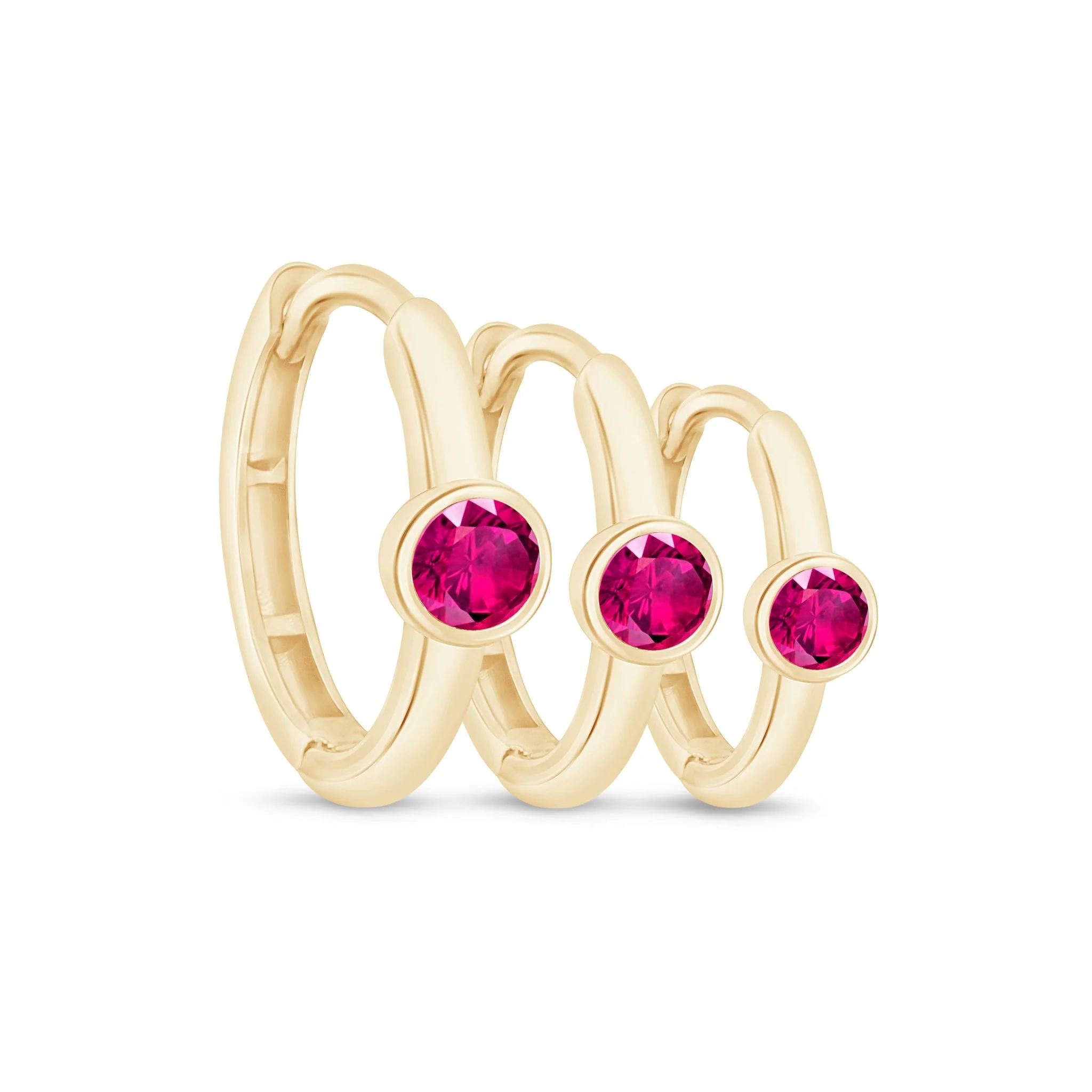 Yellow Gold Ruby Bezel Huggie Hoop - Image 13