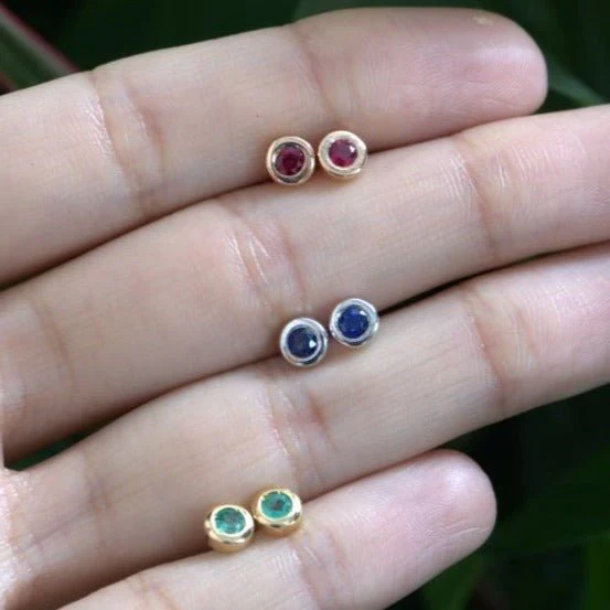Rose Gold Ruby Bezel Threaded Stud - Image 3