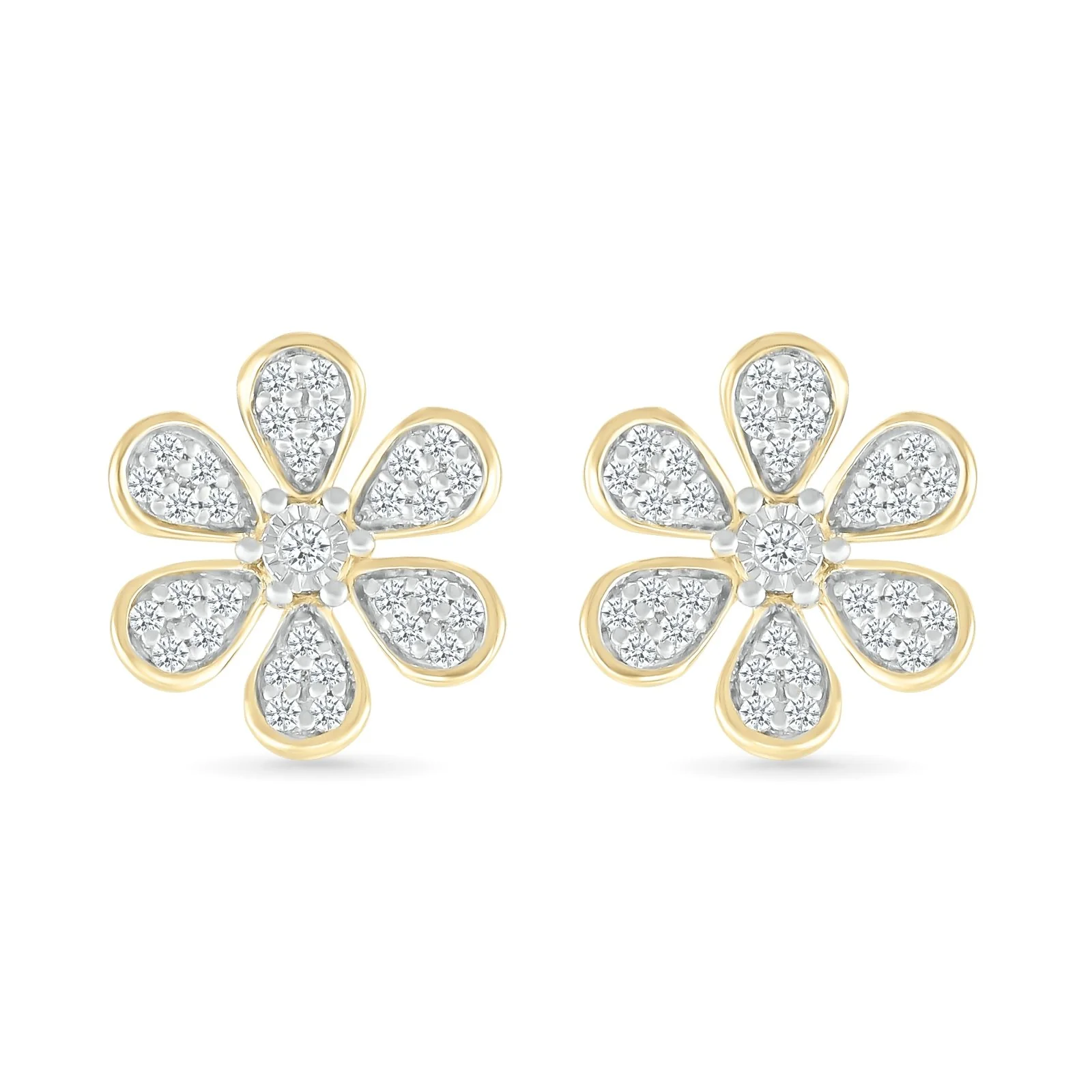 Yellow Gold Bezel Set Diamond Flower Stud