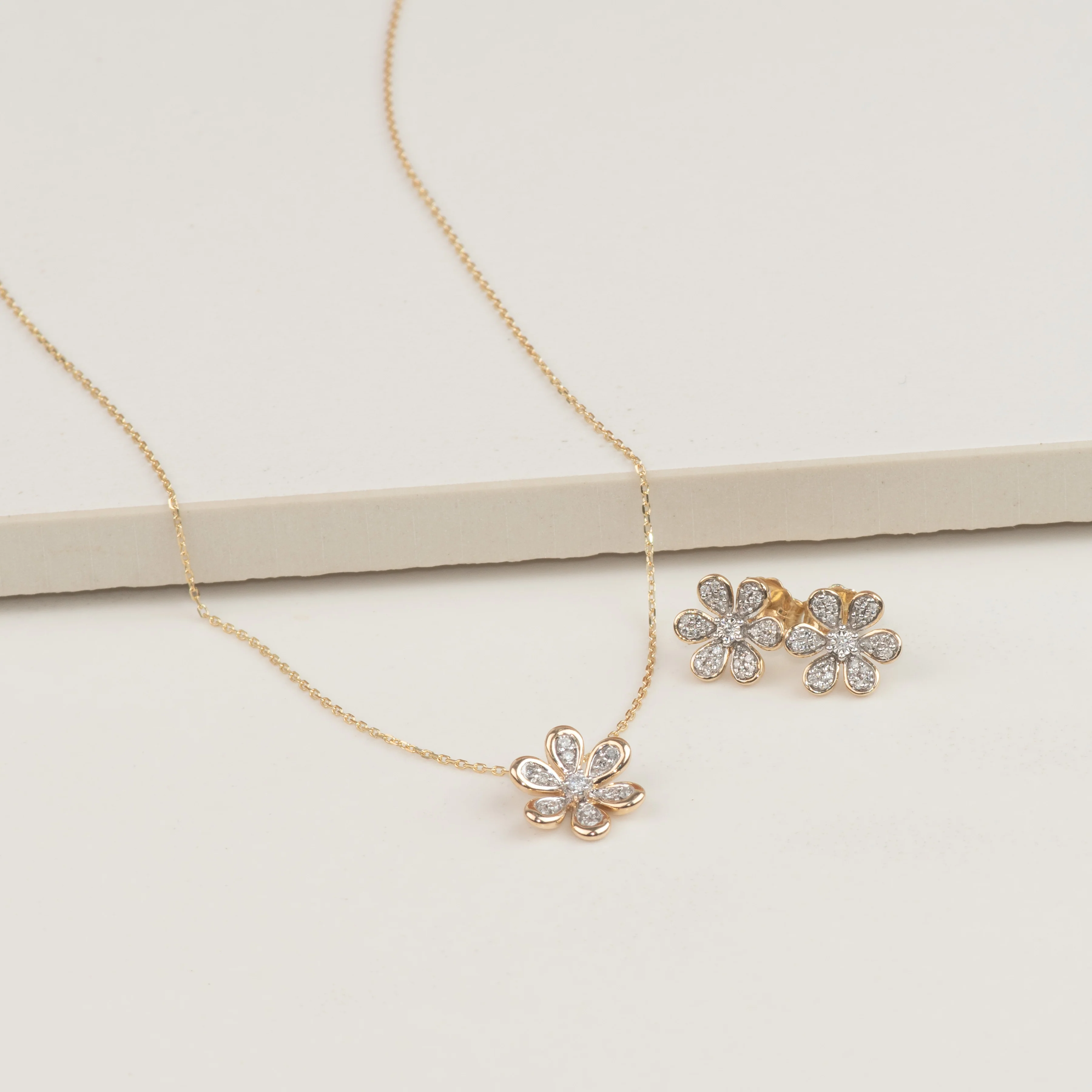 Yellow Gold Bezel Set Diamond Flower Stud - Image 4