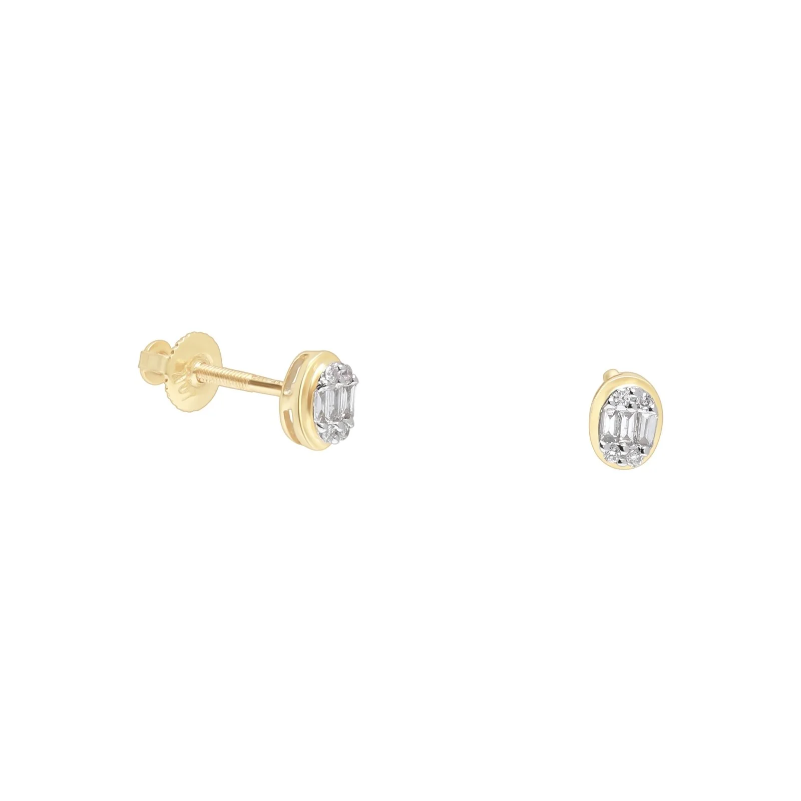 Yellow Gold Baguette Diamond Screw Back Stud - Image 4