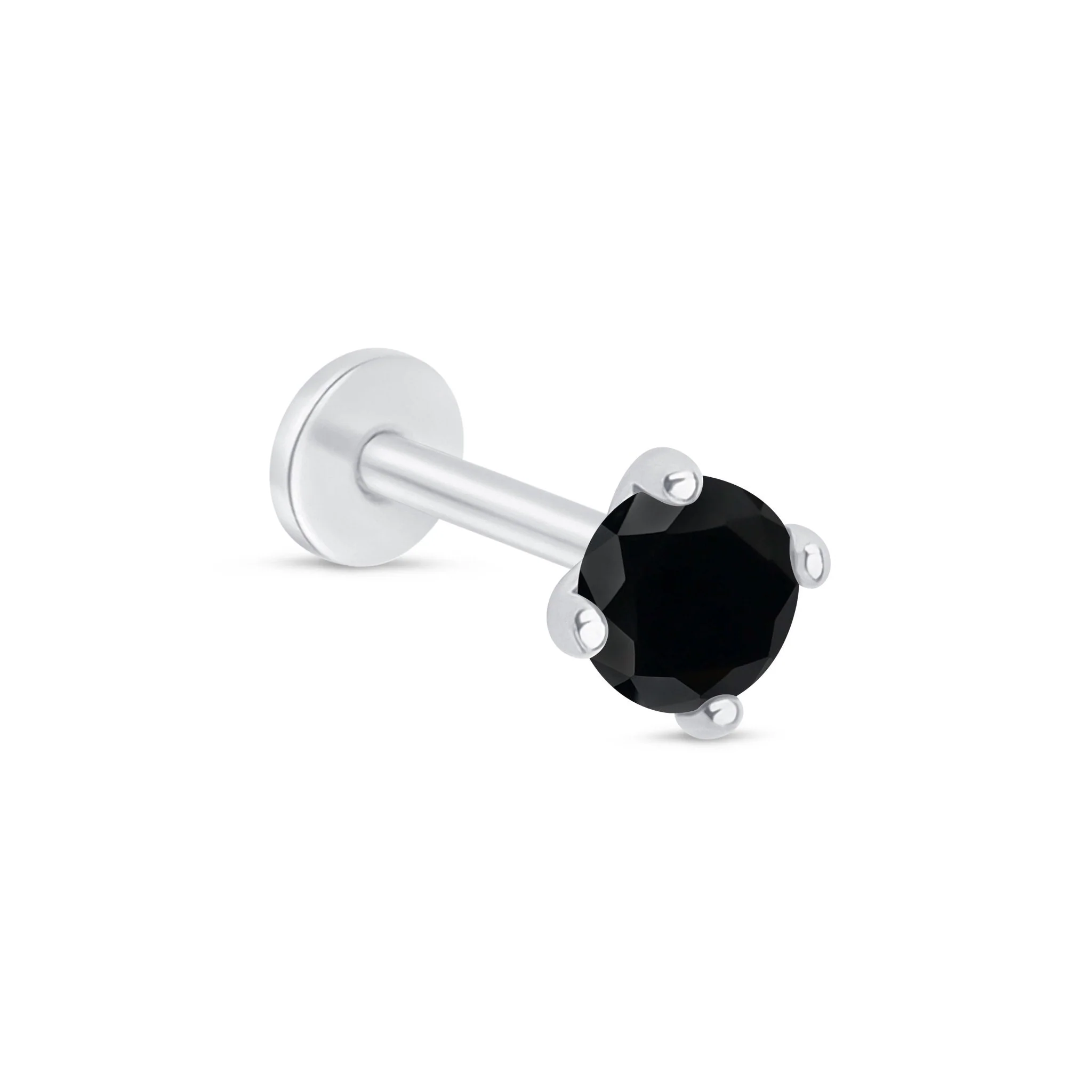 White Gold Black Diamond Flat Back Earring