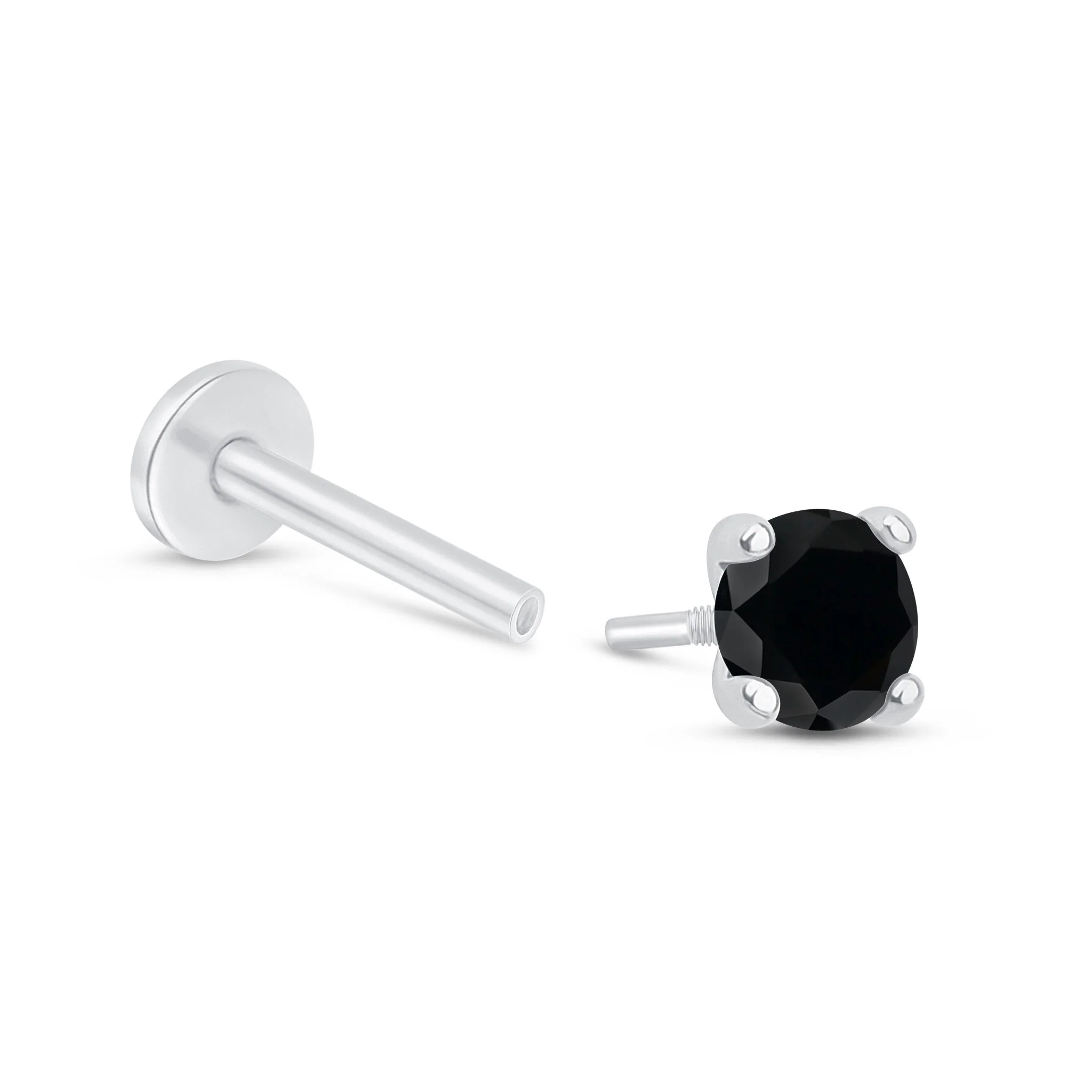 White Gold Black Diamond Flat Back Earring - Image 8