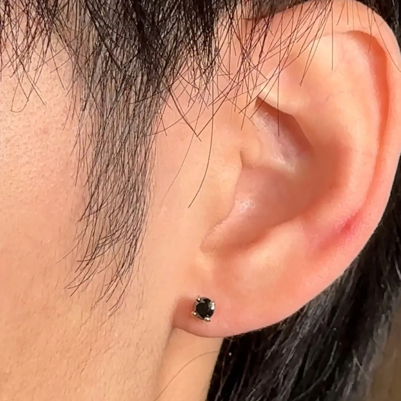 Yellow Gold Black Diamond Flat Back Earring - Image 11