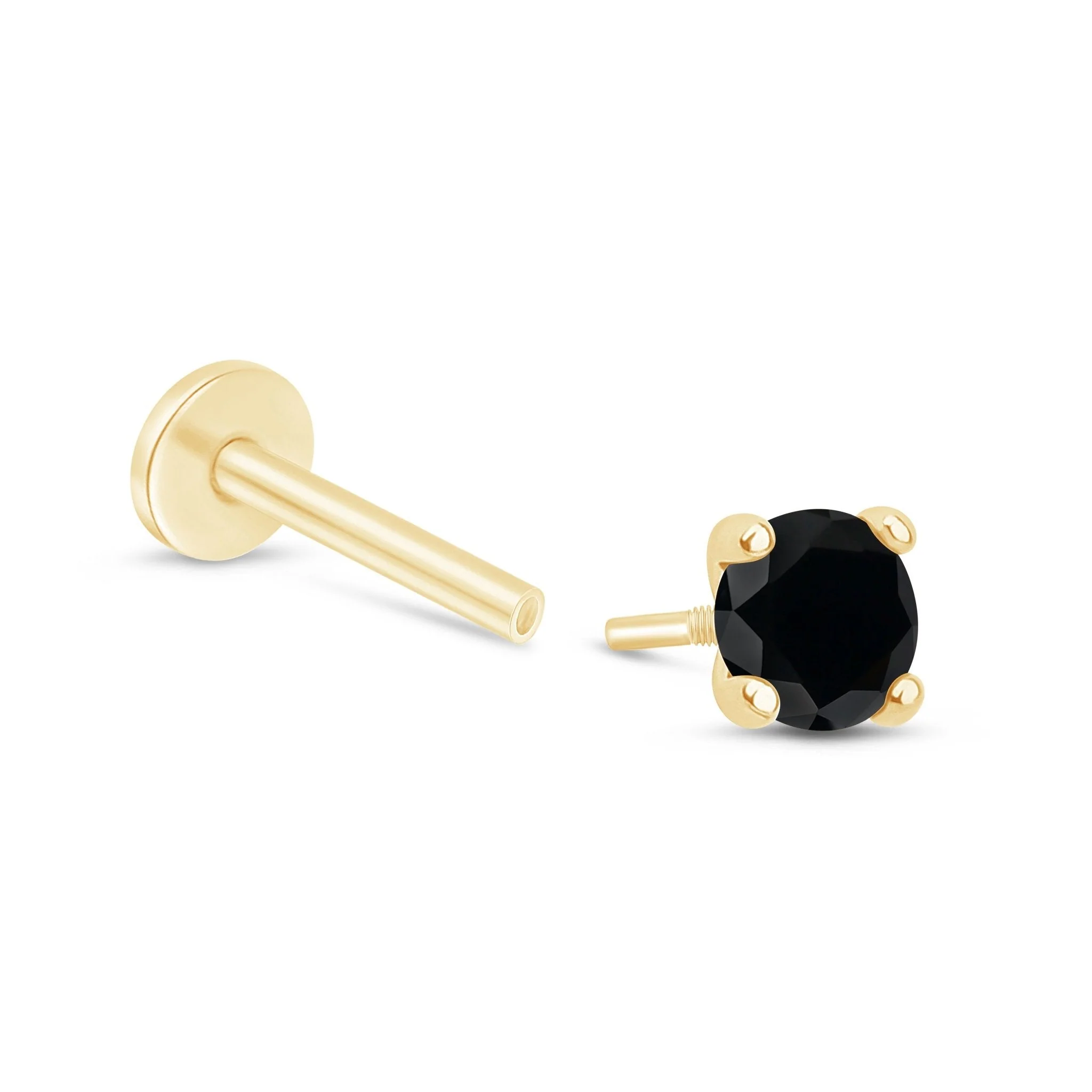 Yellow Gold Black Diamond Flat Back Earring - Image 13