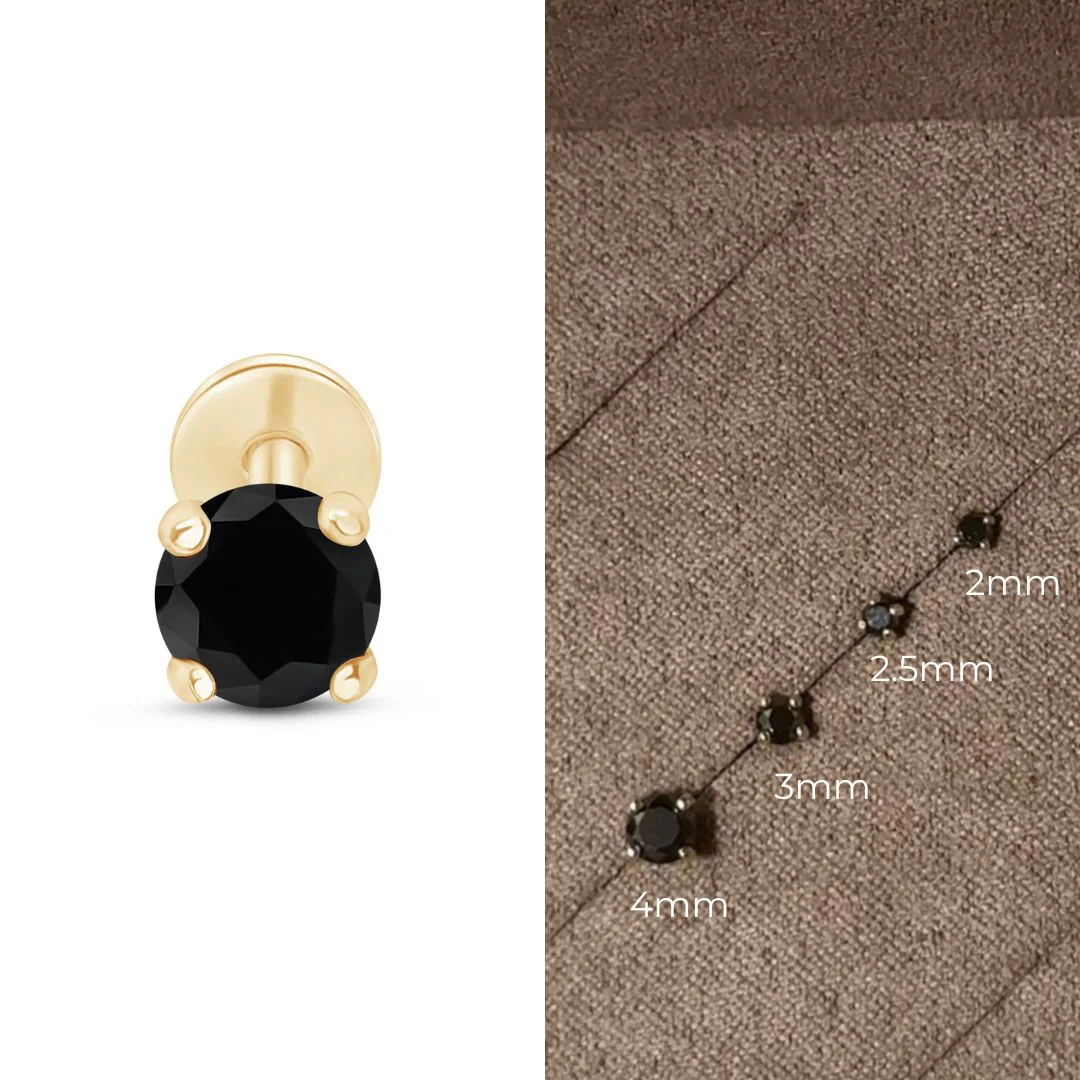 Yellow Gold Black Diamond Flat Back Earring - Image 14