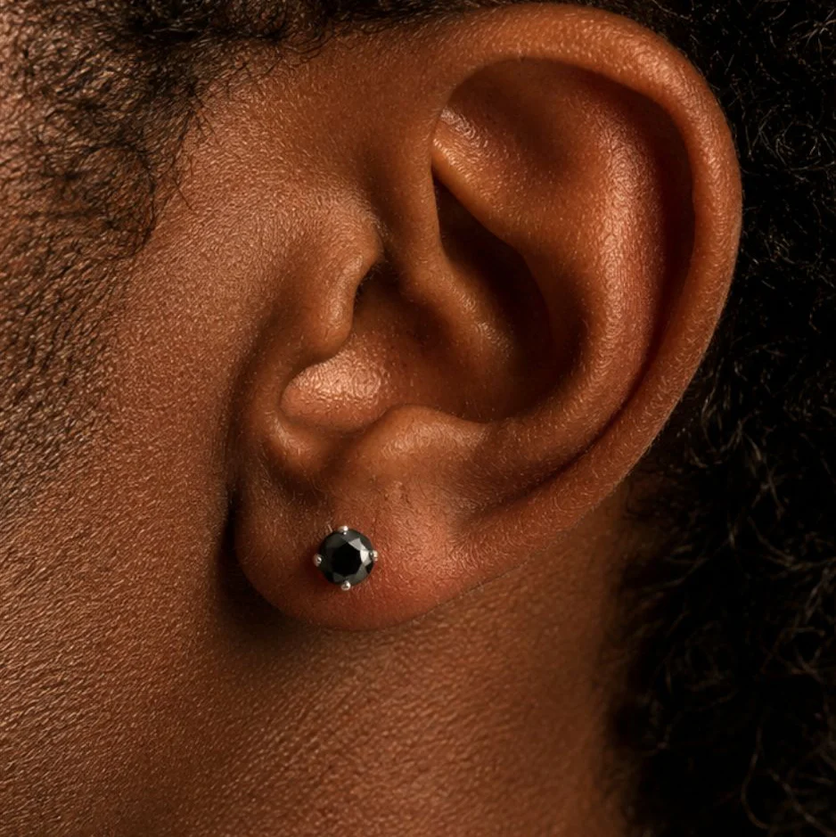 Yellow Gold Black Diamond Flat Back Earring - Image 3