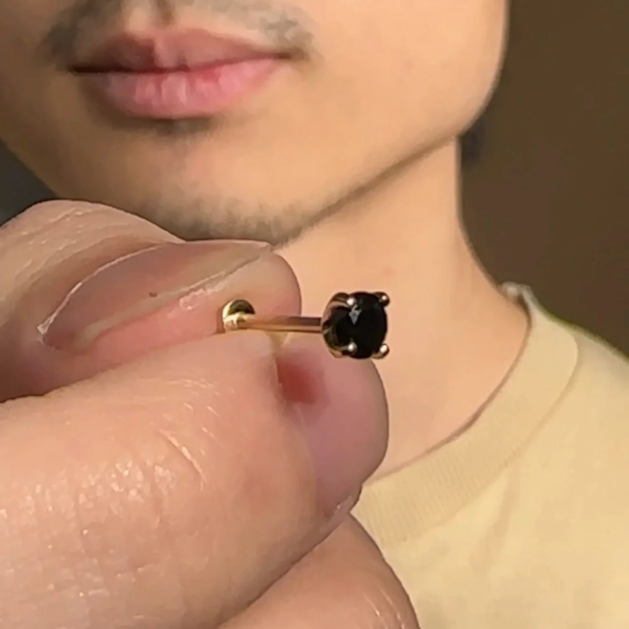 Yellow Gold Black Diamond Flat Back Earring - Image 9