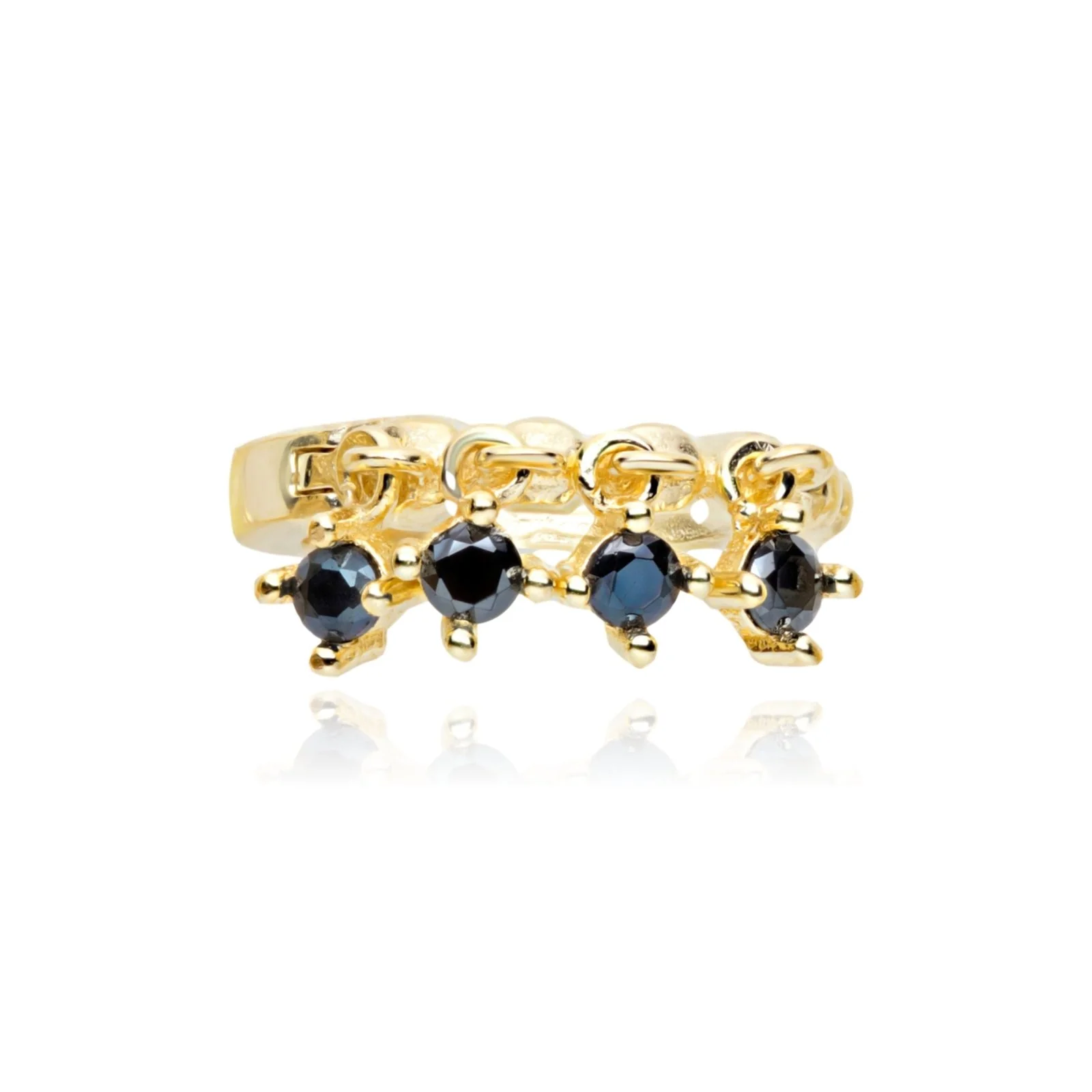 Yellow Gold Black Onyx Hoops - Image 4