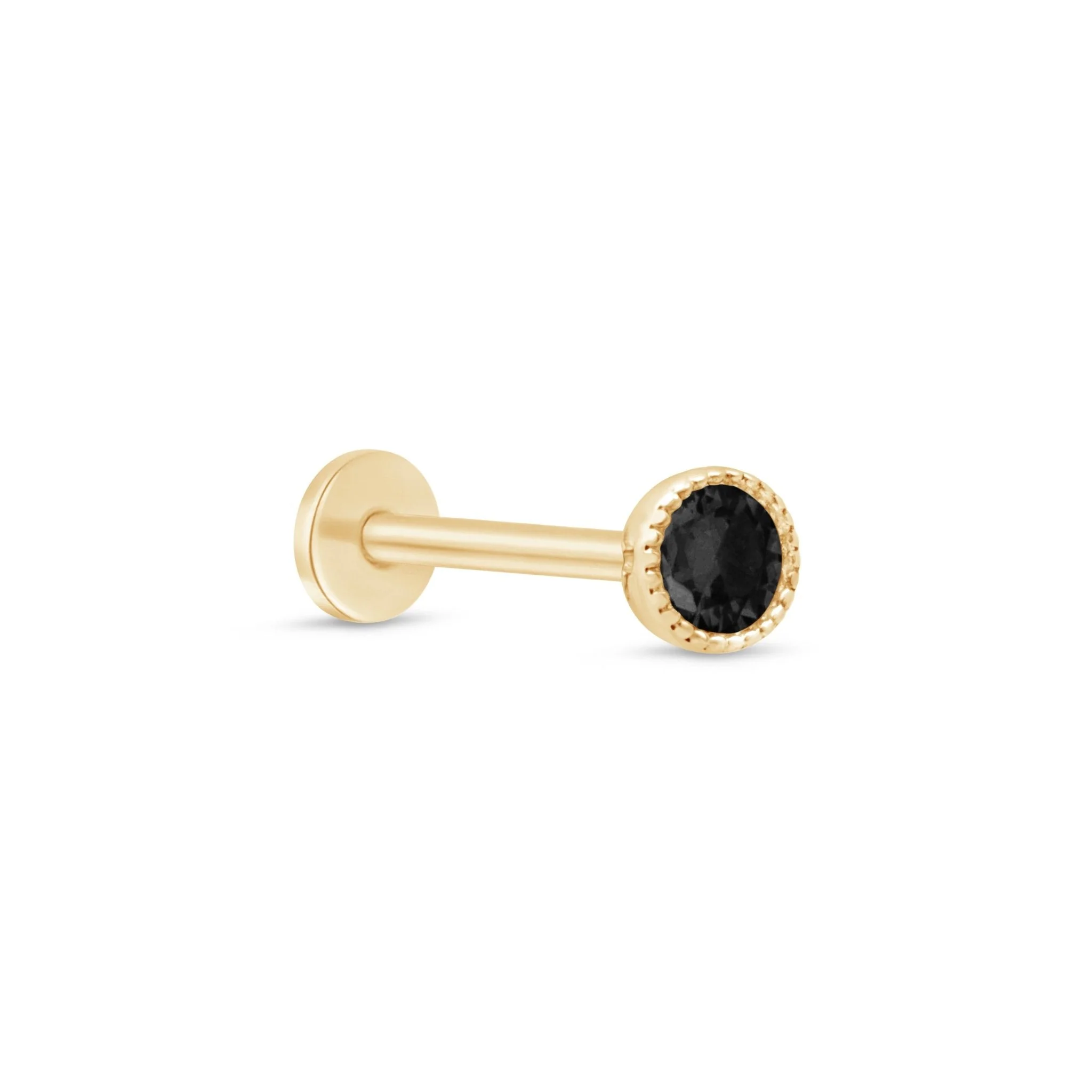 Yellow Gold Black Onyx Flat Back Earring