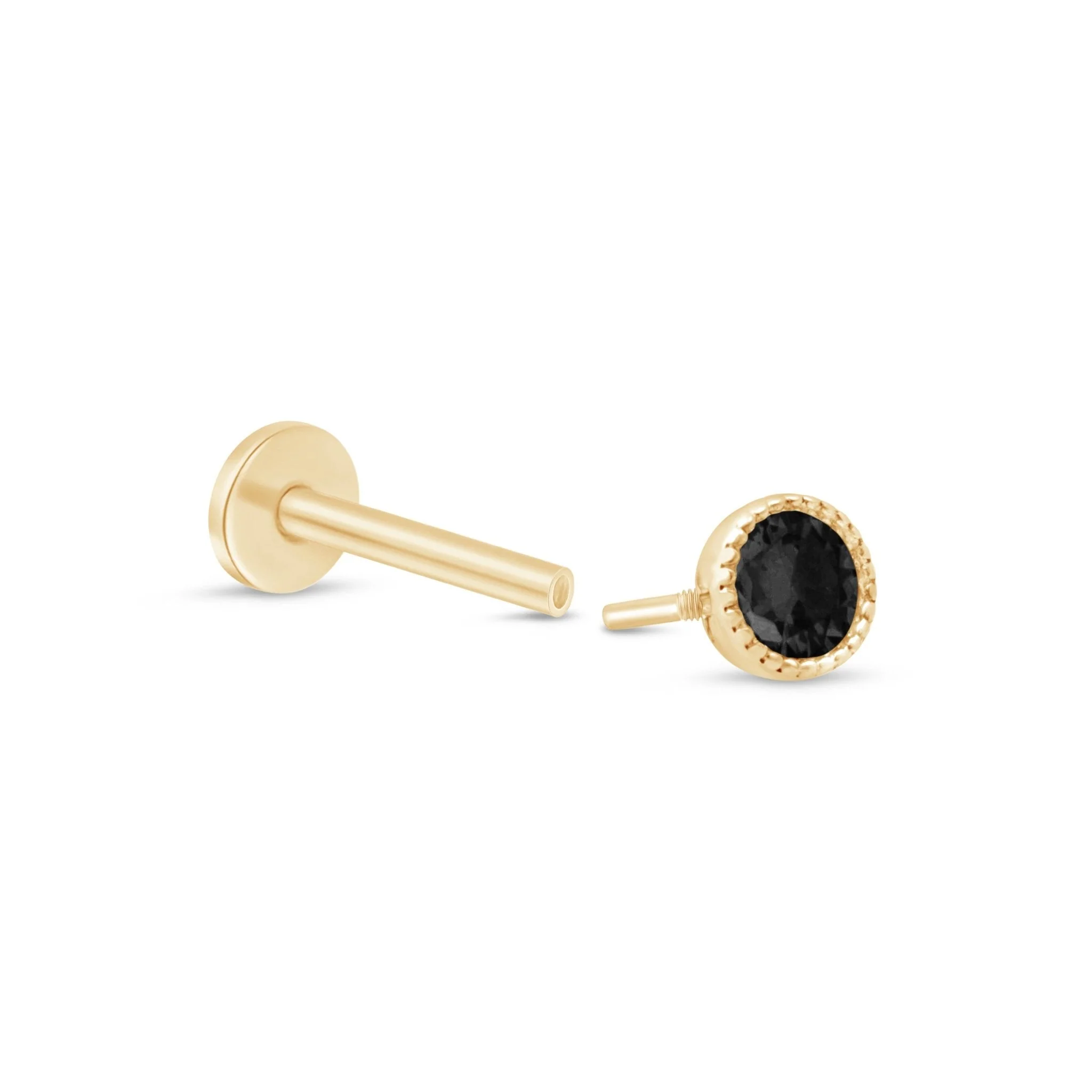Yellow Gold Black Onyx Flat Back Earring - Image 7
