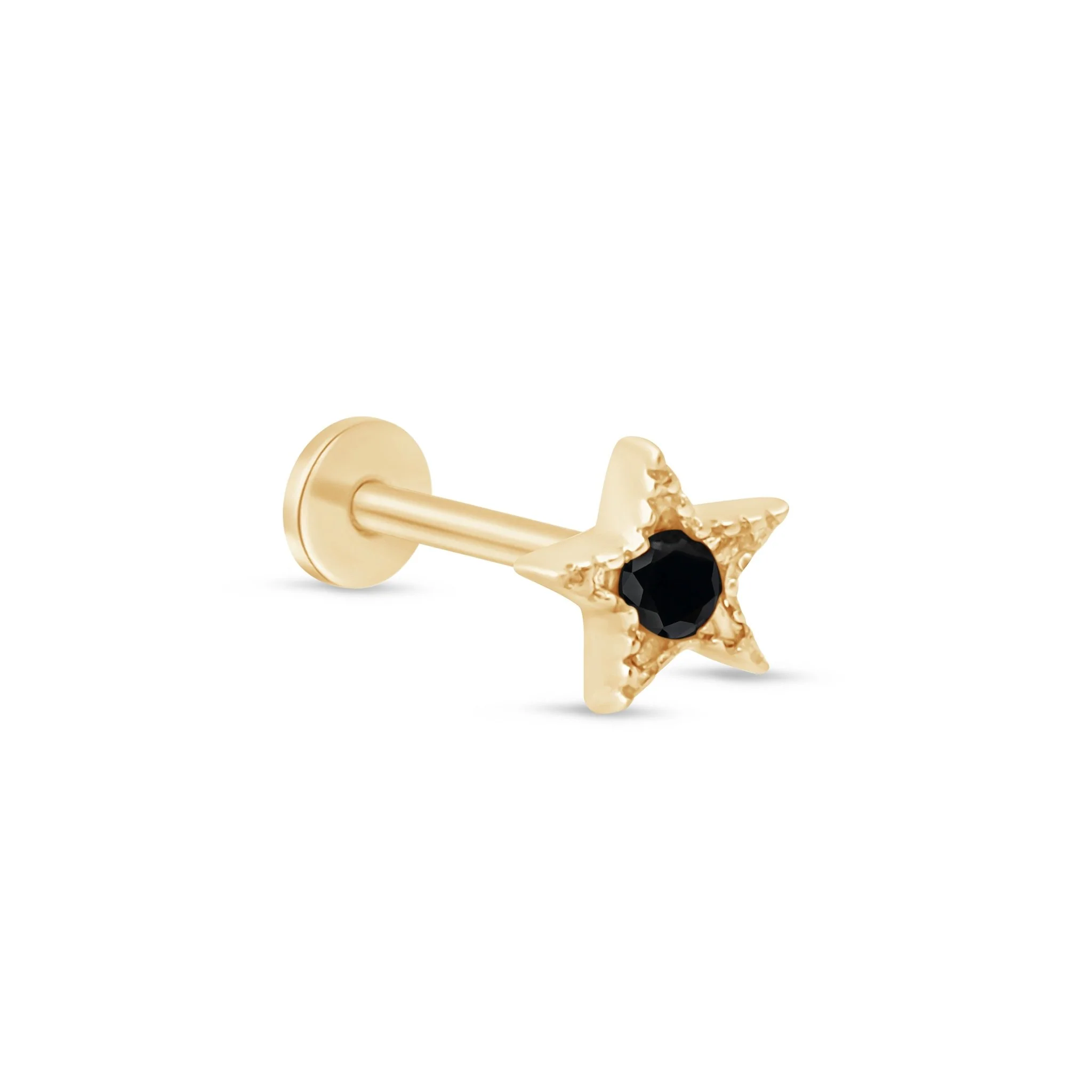 Yellow Gold Milgrain Black Onyx Star Flat Back Earring