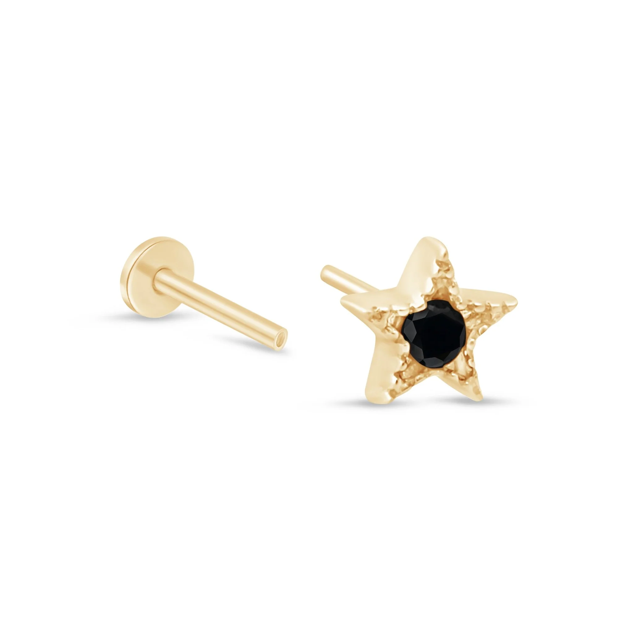 Yellow Gold Milgrain Black Onyx Star Flat Back Earring - Image 4