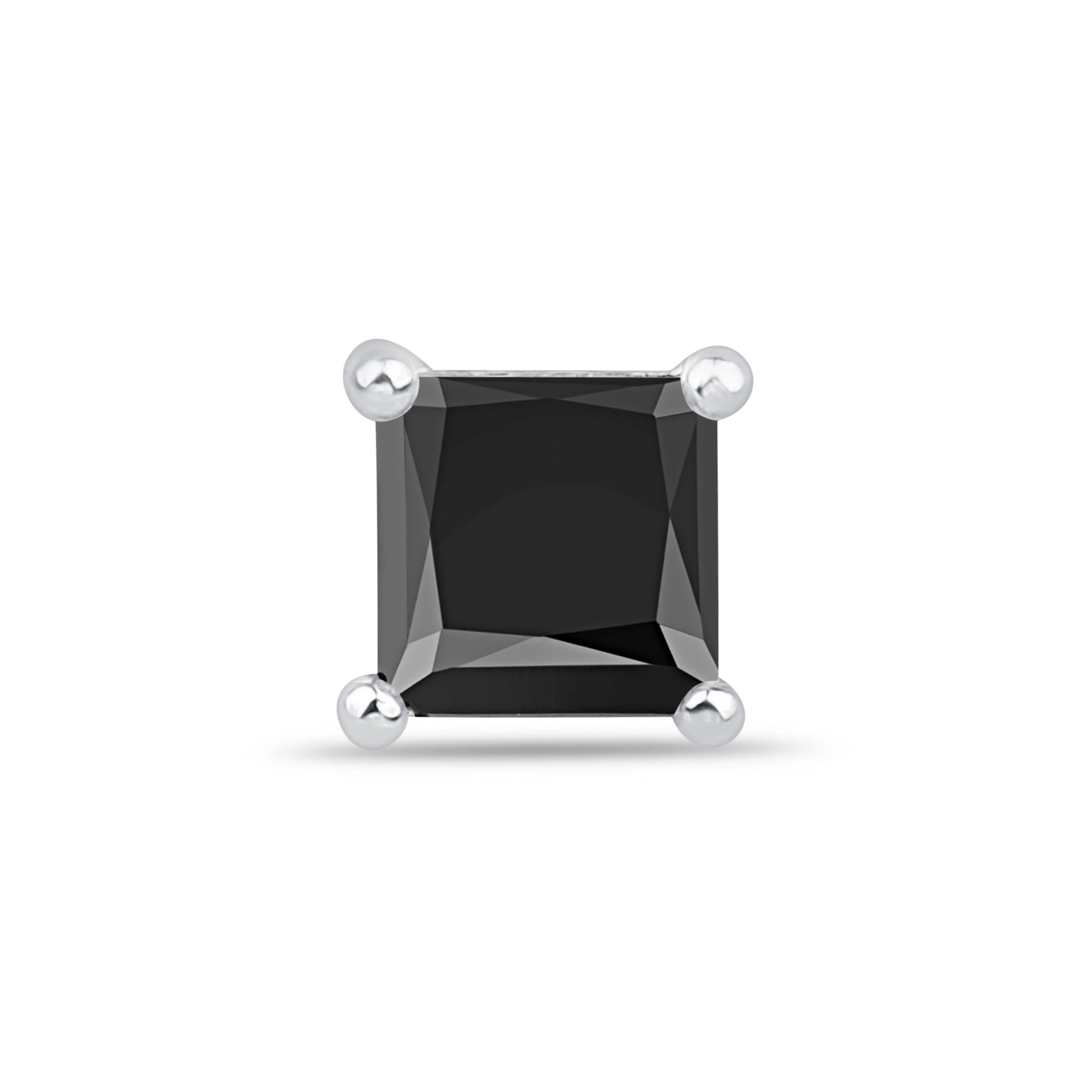 White Gold Onyx Princess Cut Flat Back Earring