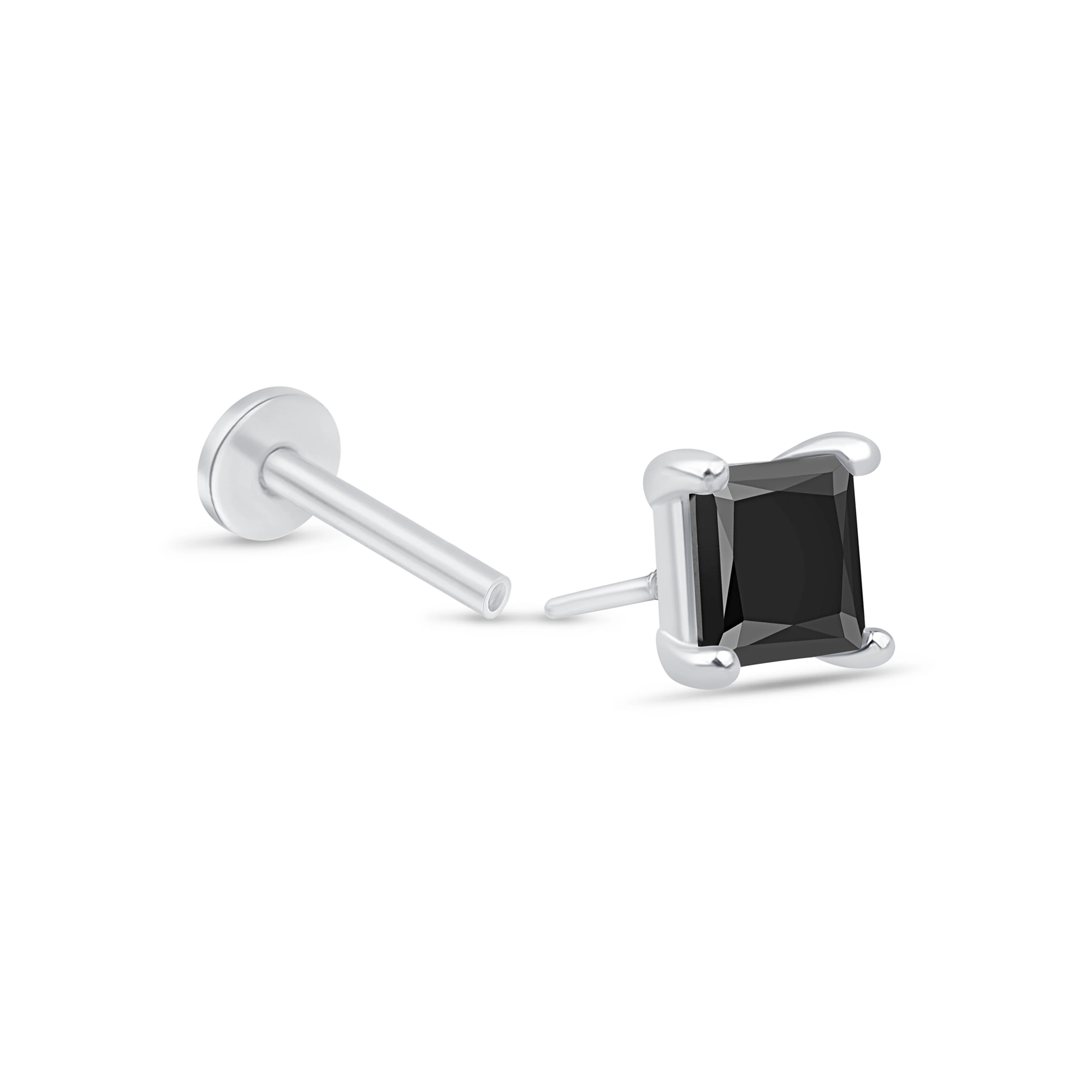 White Gold Onyx Princess Cut Flat Back Earring - Image 5