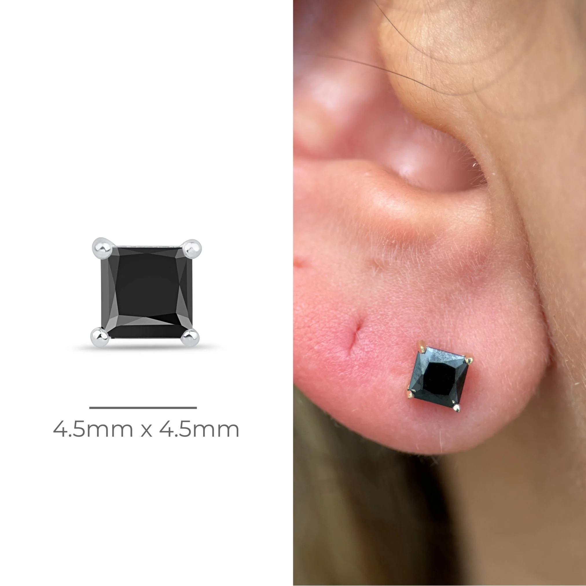 White Gold Onyx Princess Cut Flat Back Earring - Image 7