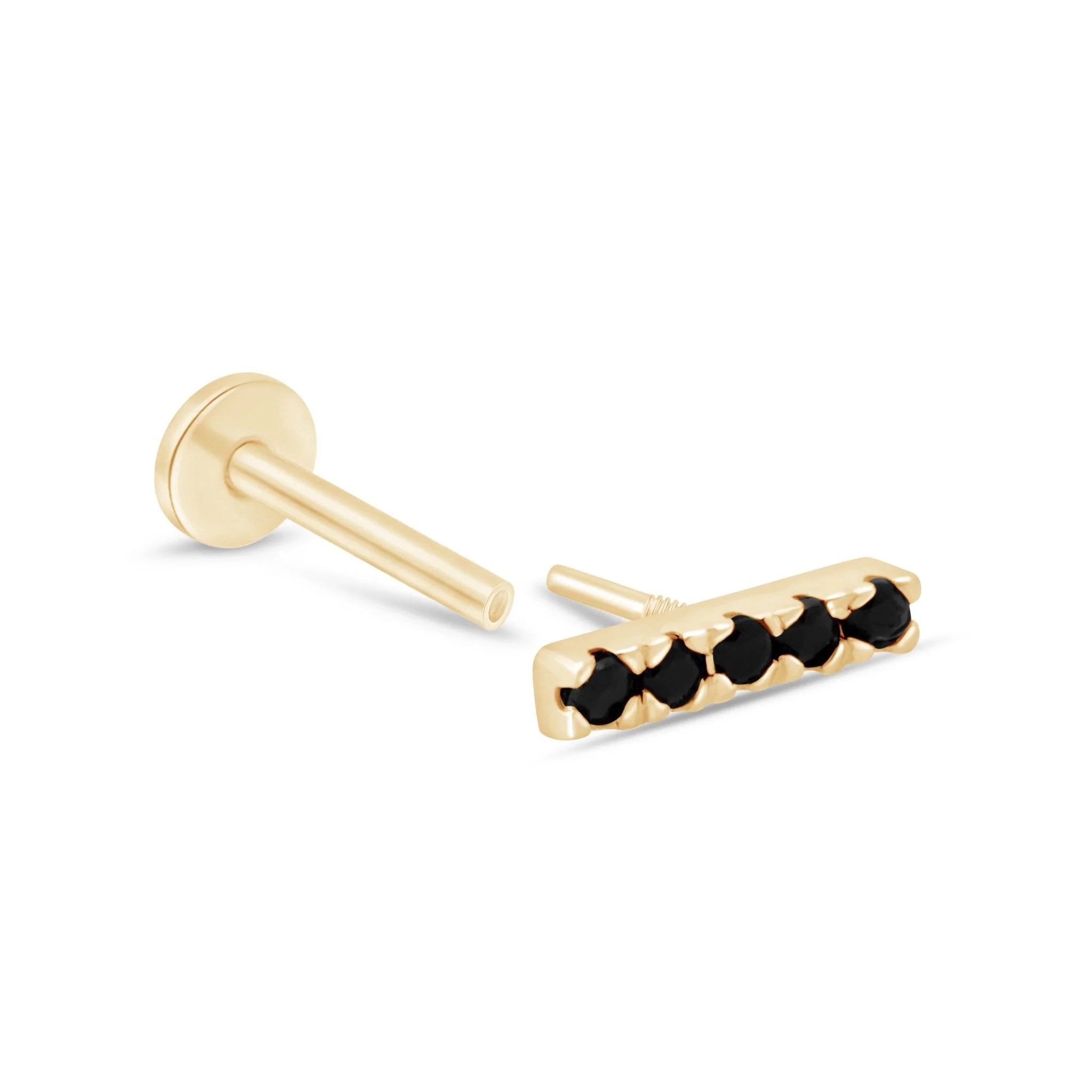 Yellow Gold Black Onyx Bar Flat Back Earring - Image 3