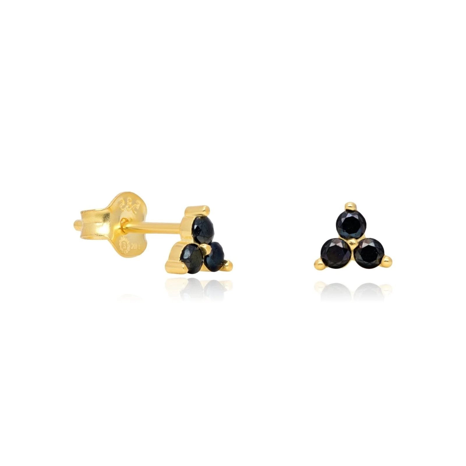 Yellow Gold Black Onyx Trinity Cluster Stud