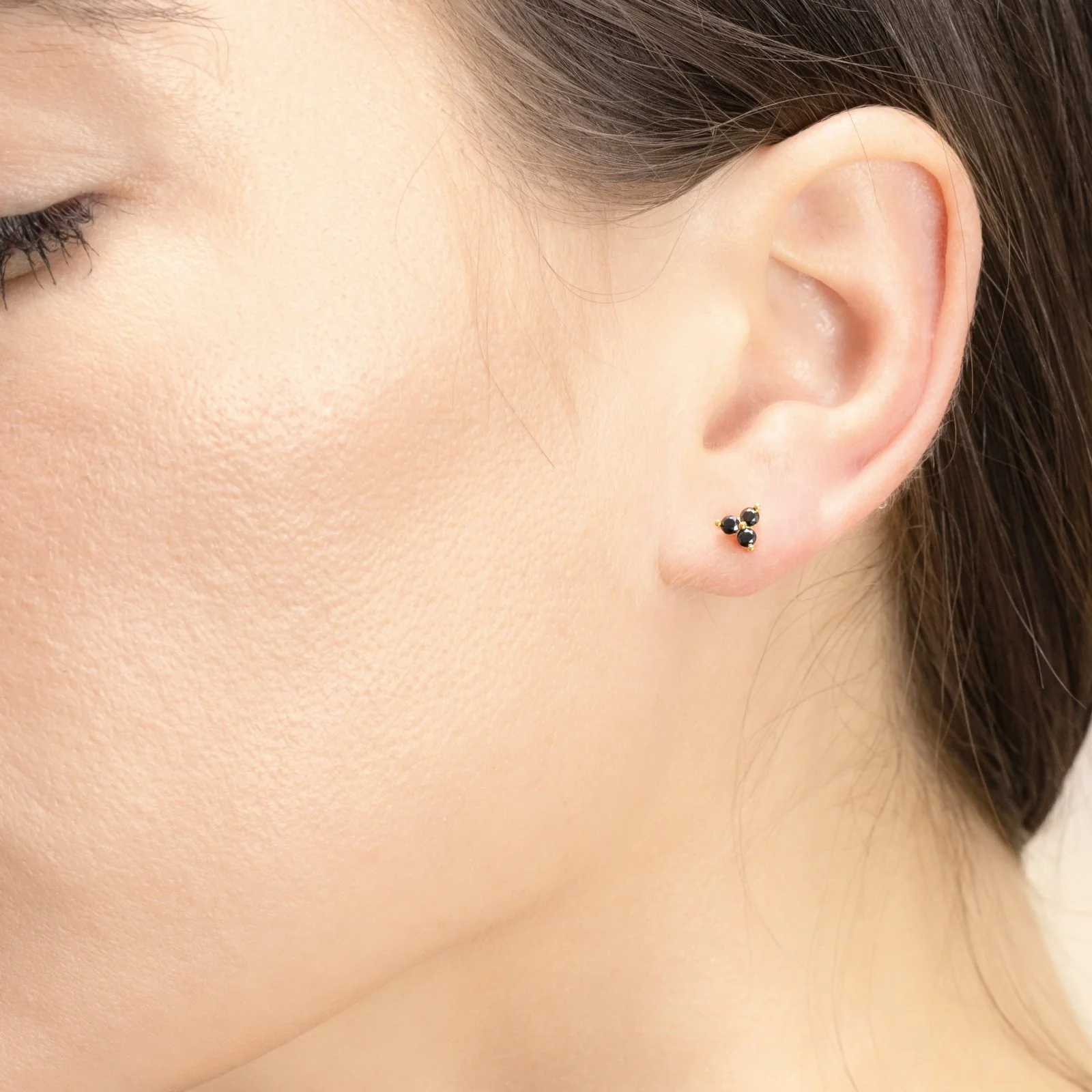 Yellow Gold Black Onyx Trinity Cluster Stud - Image 2