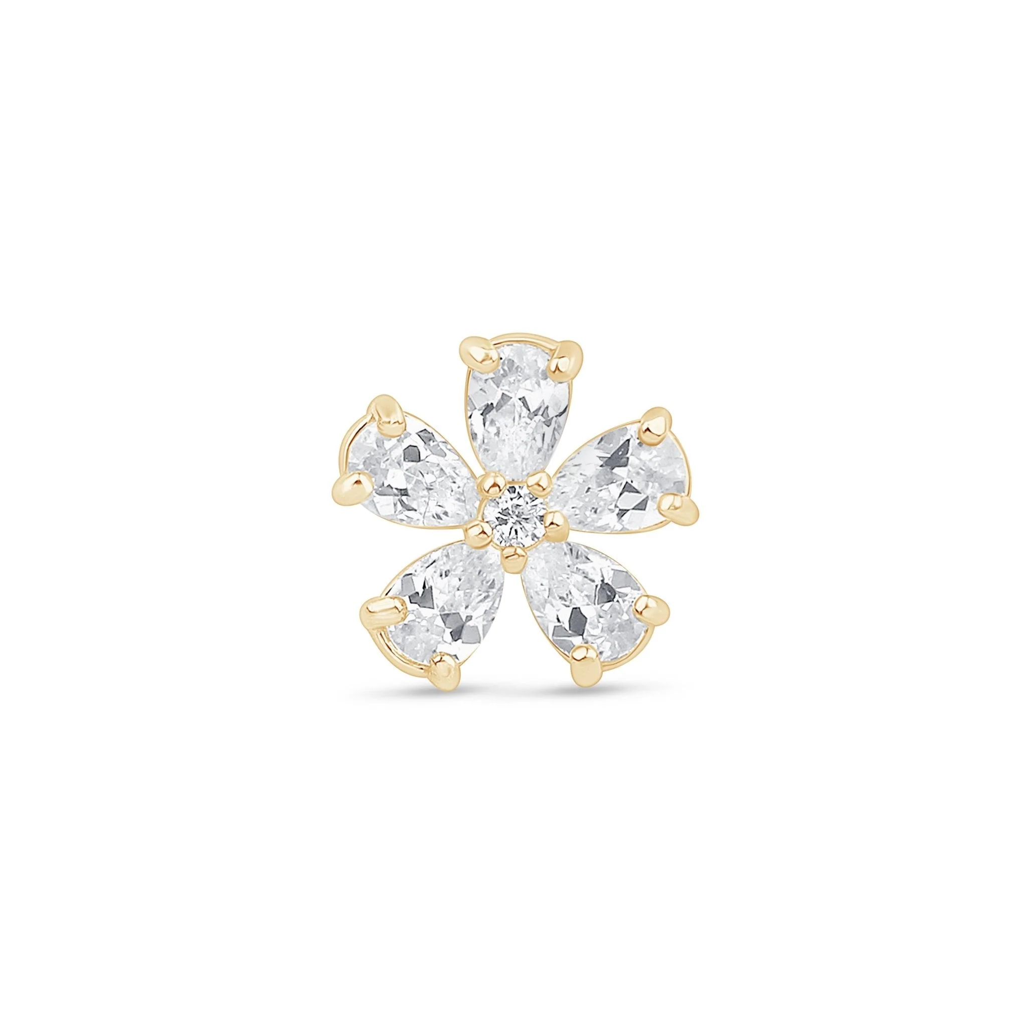 Yellow Gold Blooming Flower Flat Back Earring