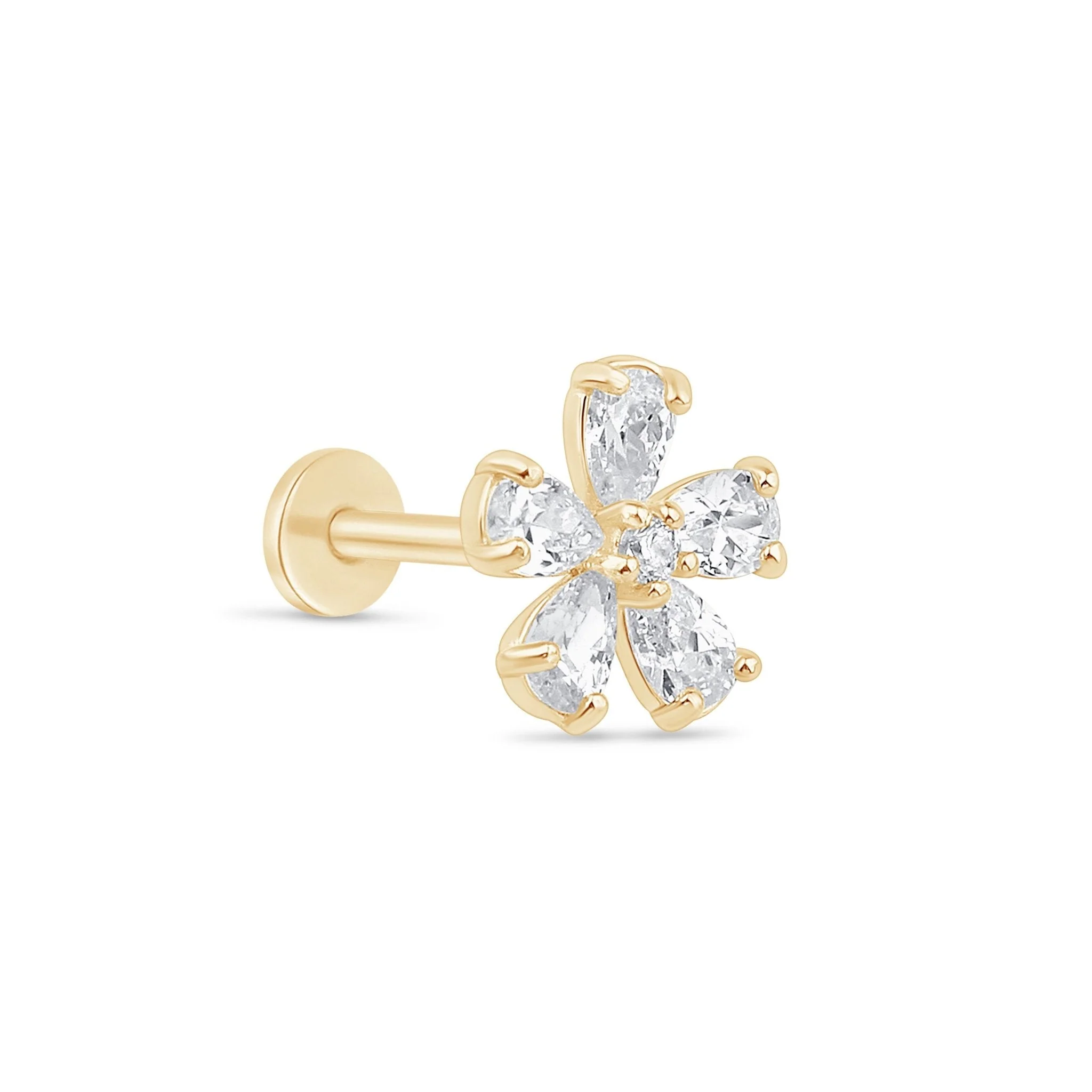 Yellow Gold Blooming Flower Flat Back Earring - Image 3