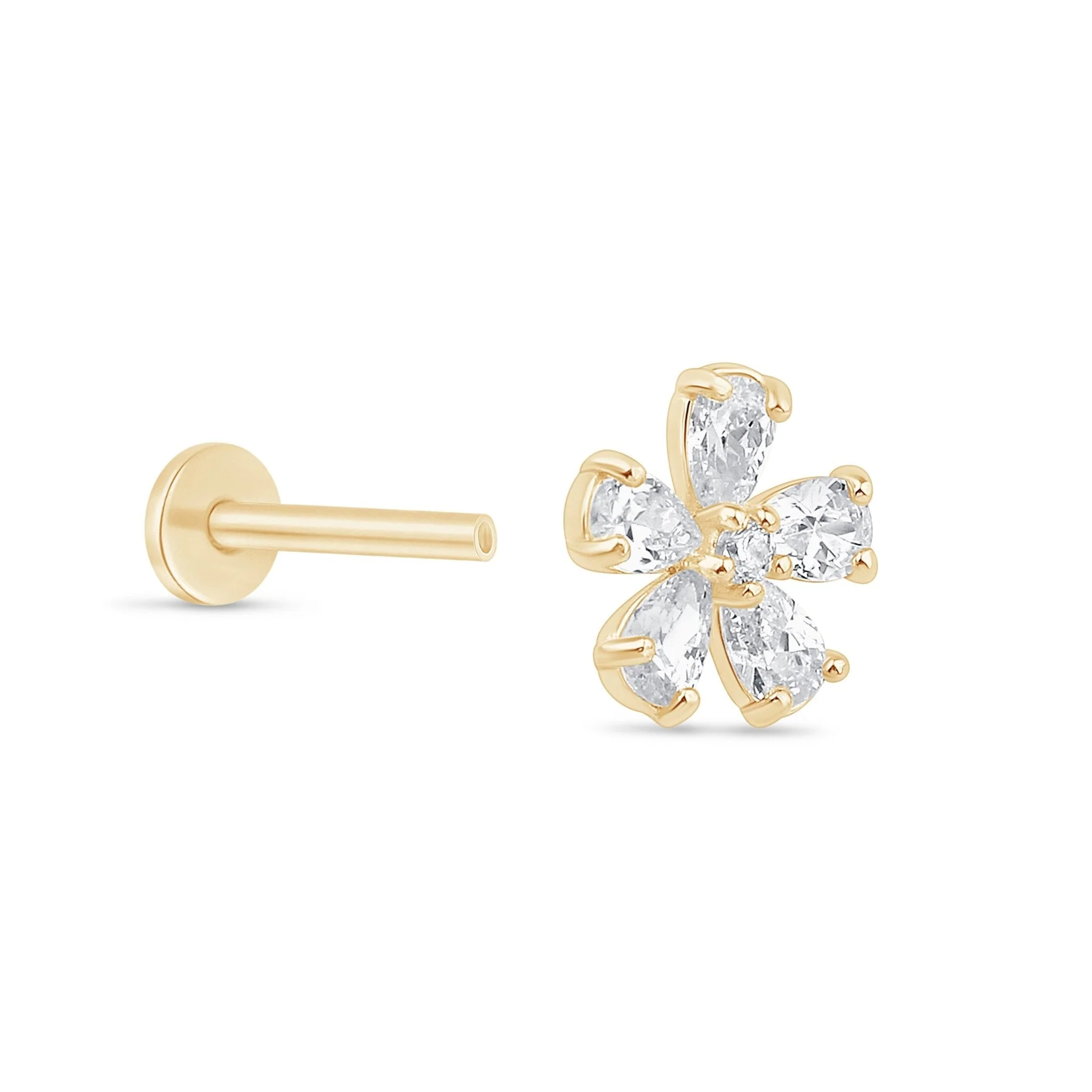 Yellow Gold Blooming Flower Flat Back Earring - Image 9