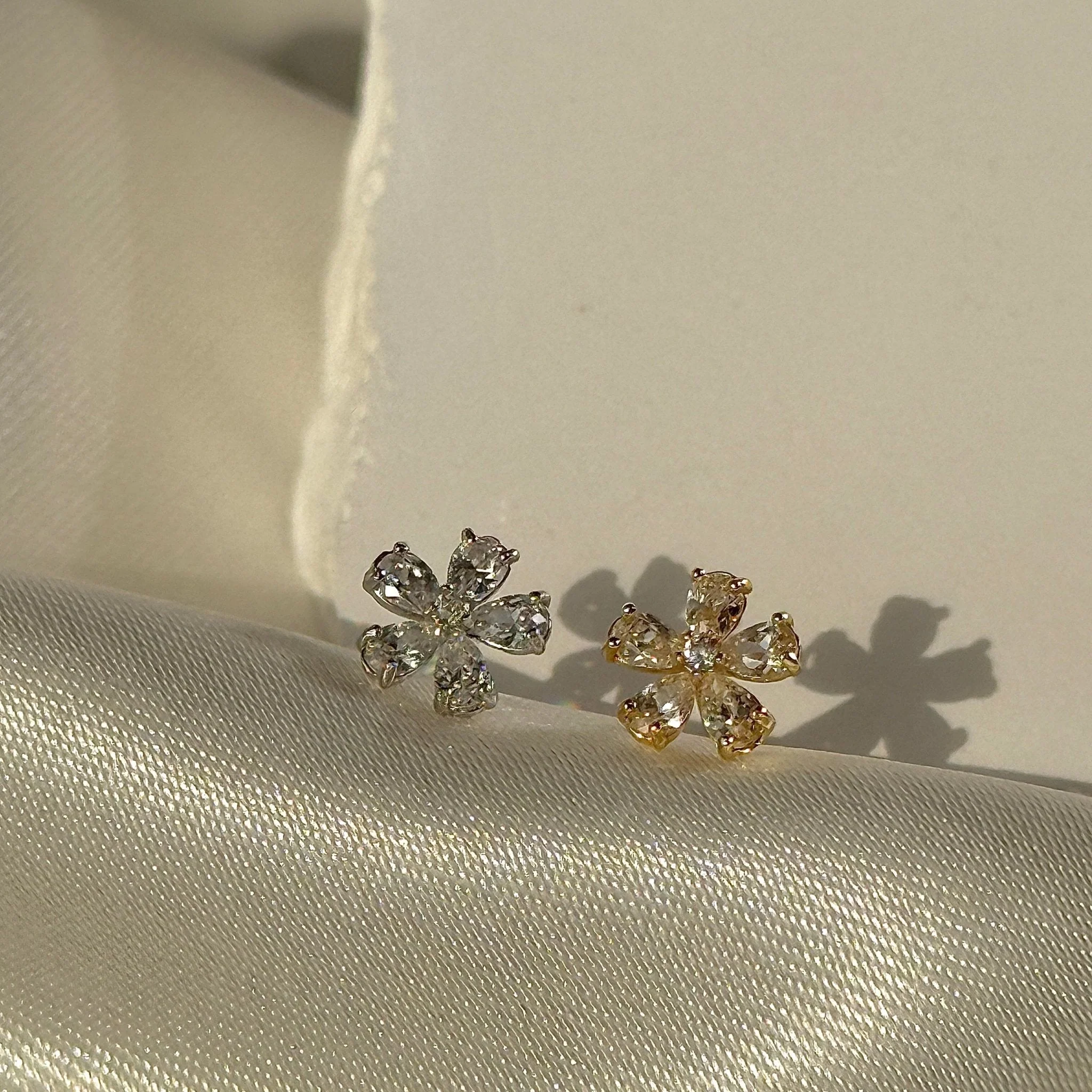 White Gold Blooming Flower Flat Back Earring - Image 9