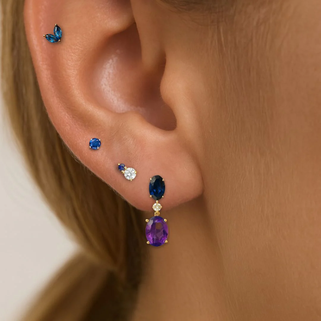 White Gold Blue Sapphire Flat Back Earring - Image 11