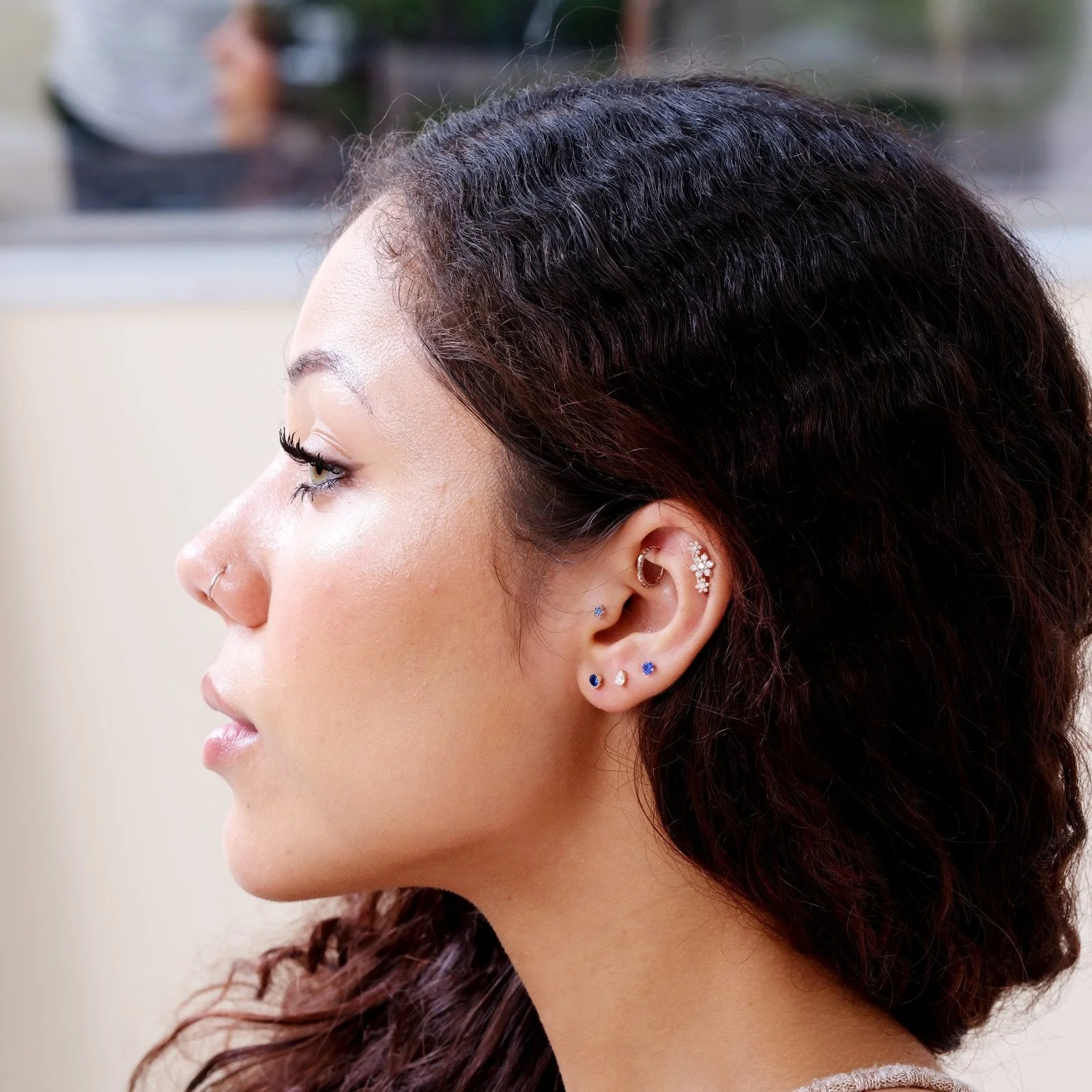White Gold Blue Sapphire Flat Back Earring - Image 8