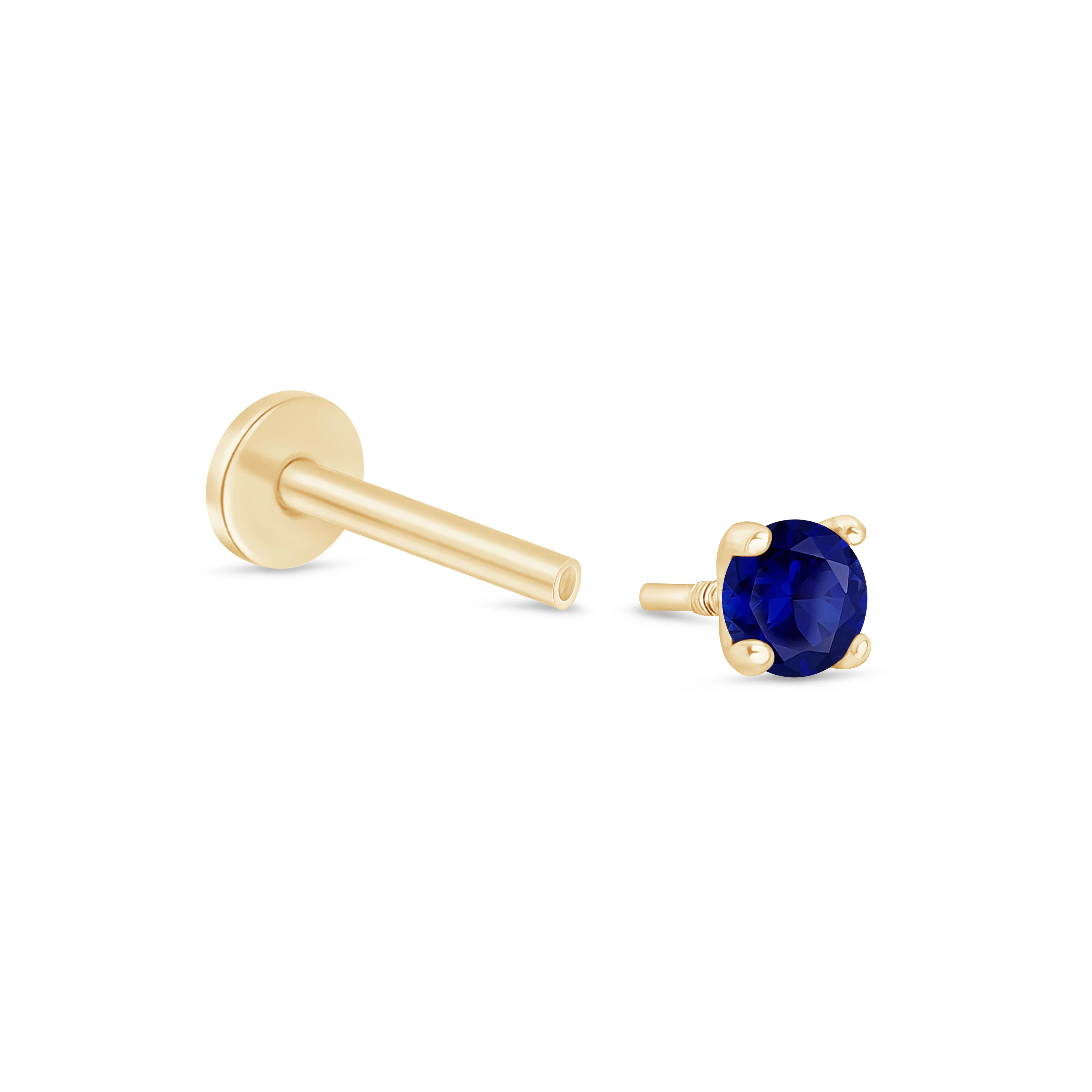Yellow Gold Blue Sapphire Flat Back Earring - Image 14