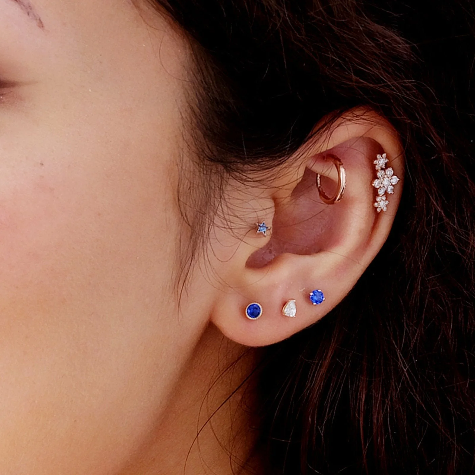 White Gold Blue Sapphire Flat Back Earring - Image 7