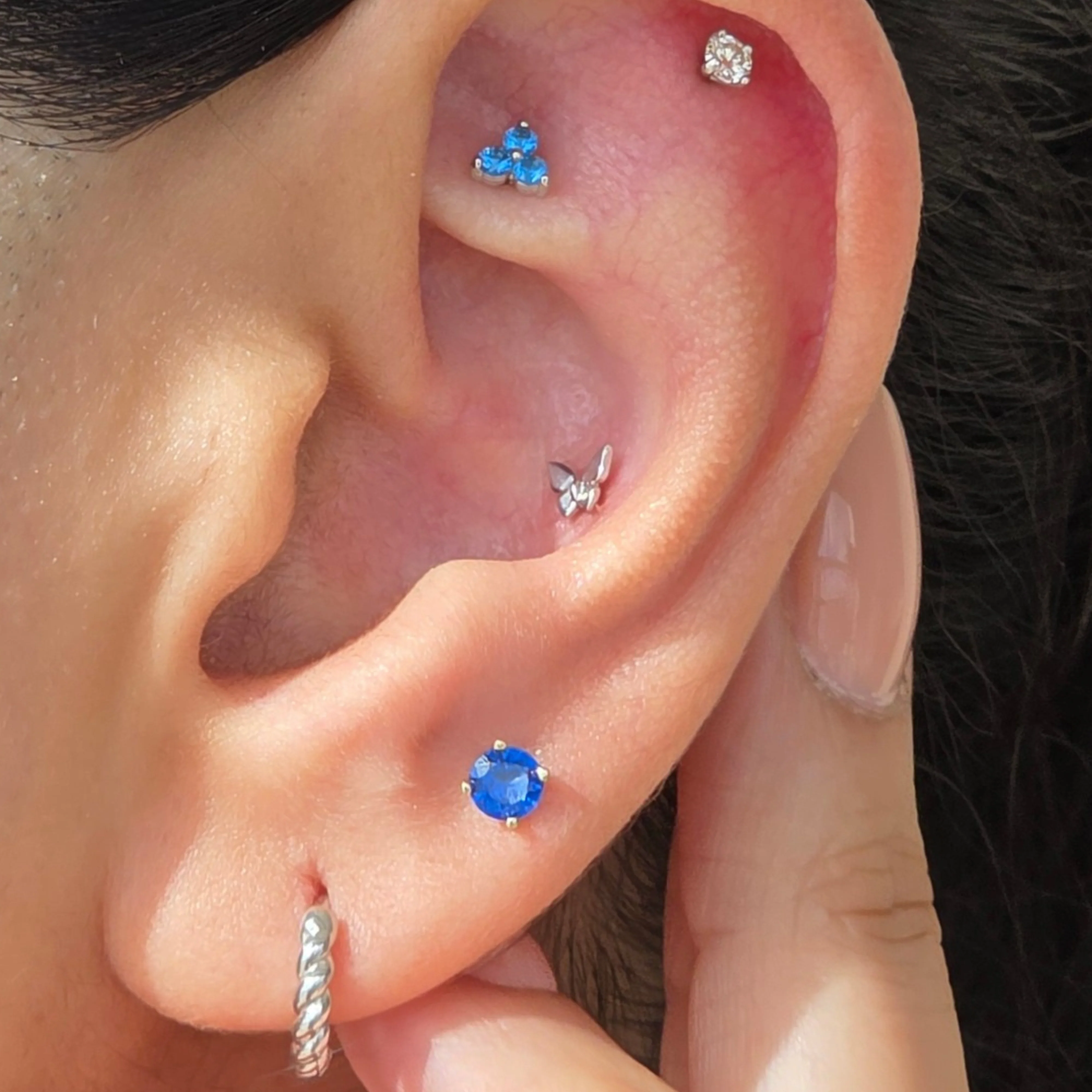 White Gold Blue Sapphire Flat Back Earring - Image 9